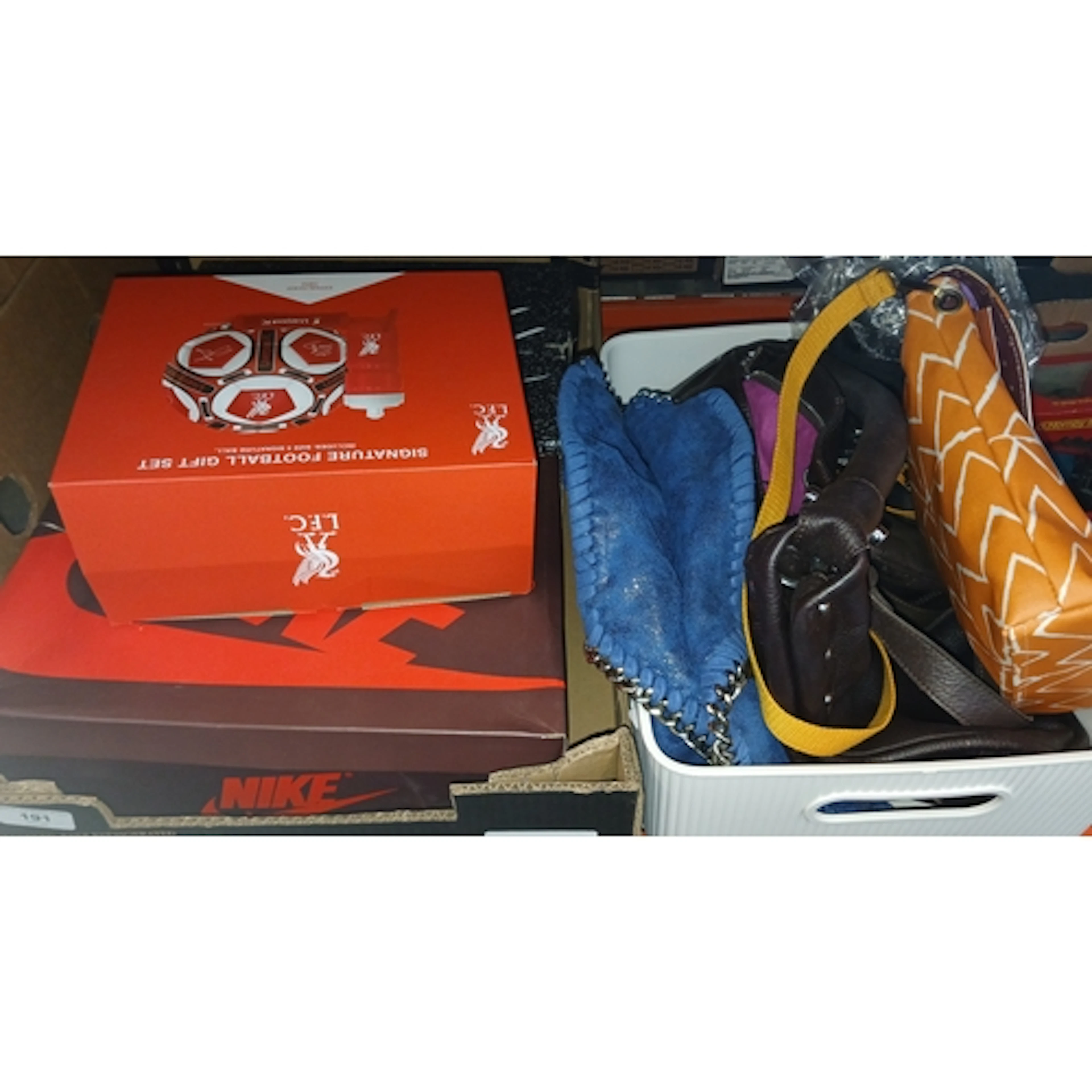 A mixed lot including handbags, a Liverpool FC gift set, and...