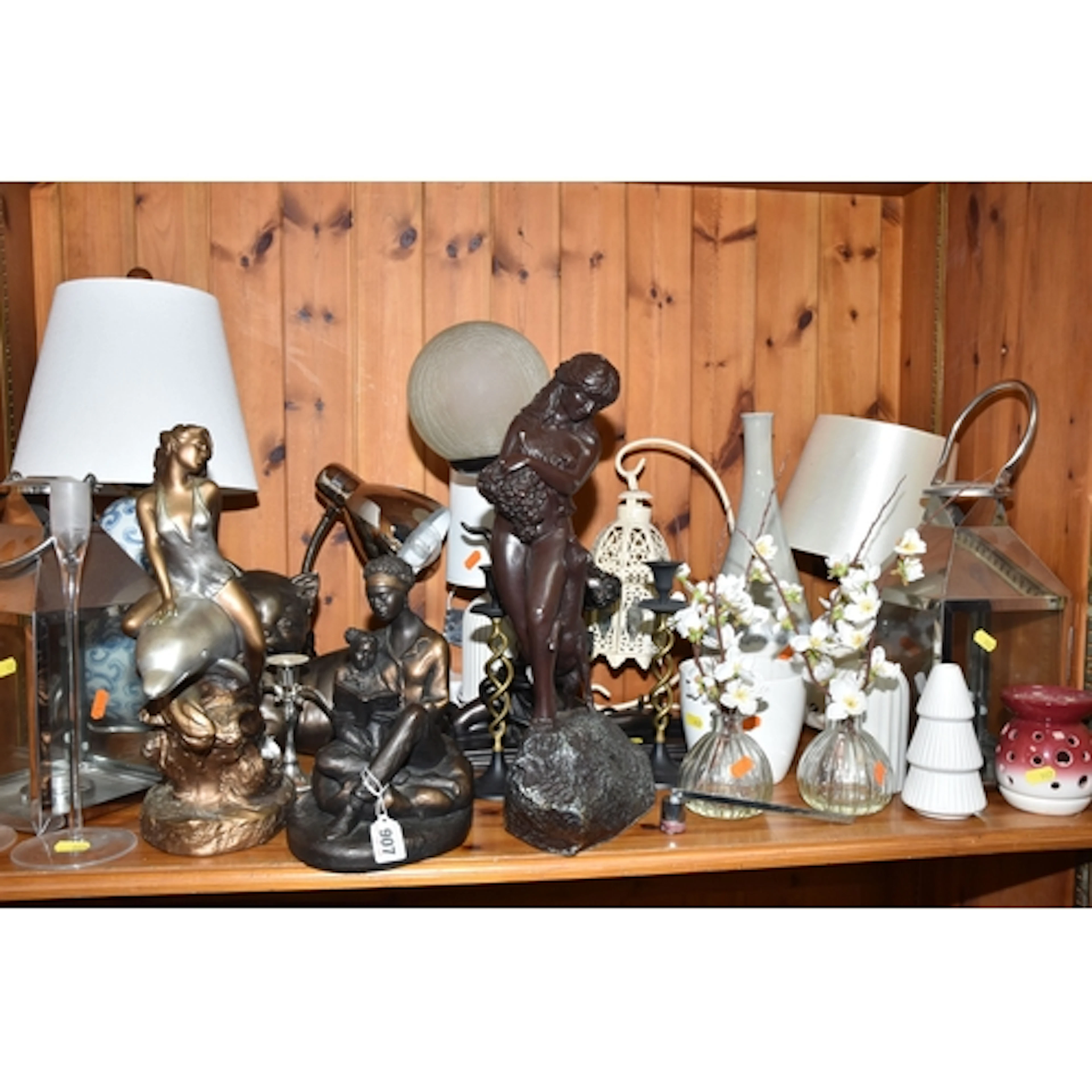 A GROUP OF LAMPS, FIGURES, VASES AND SUNDRY ITEMS, to includ...