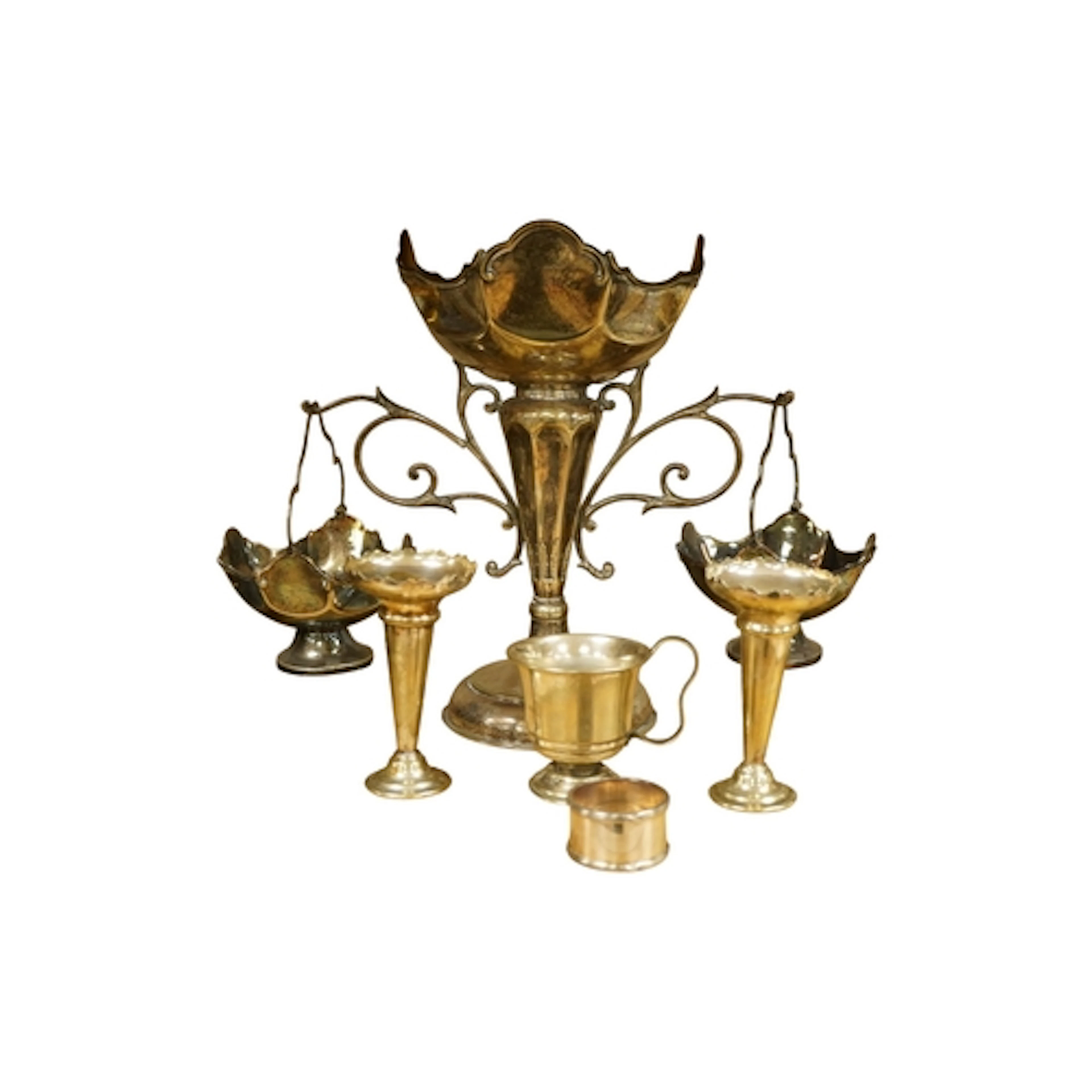A group of silver-plated wares including an epergne with scr...