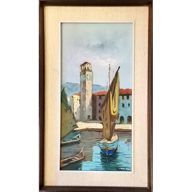 Continental mid-century oil painting on canvas indistinctly ...