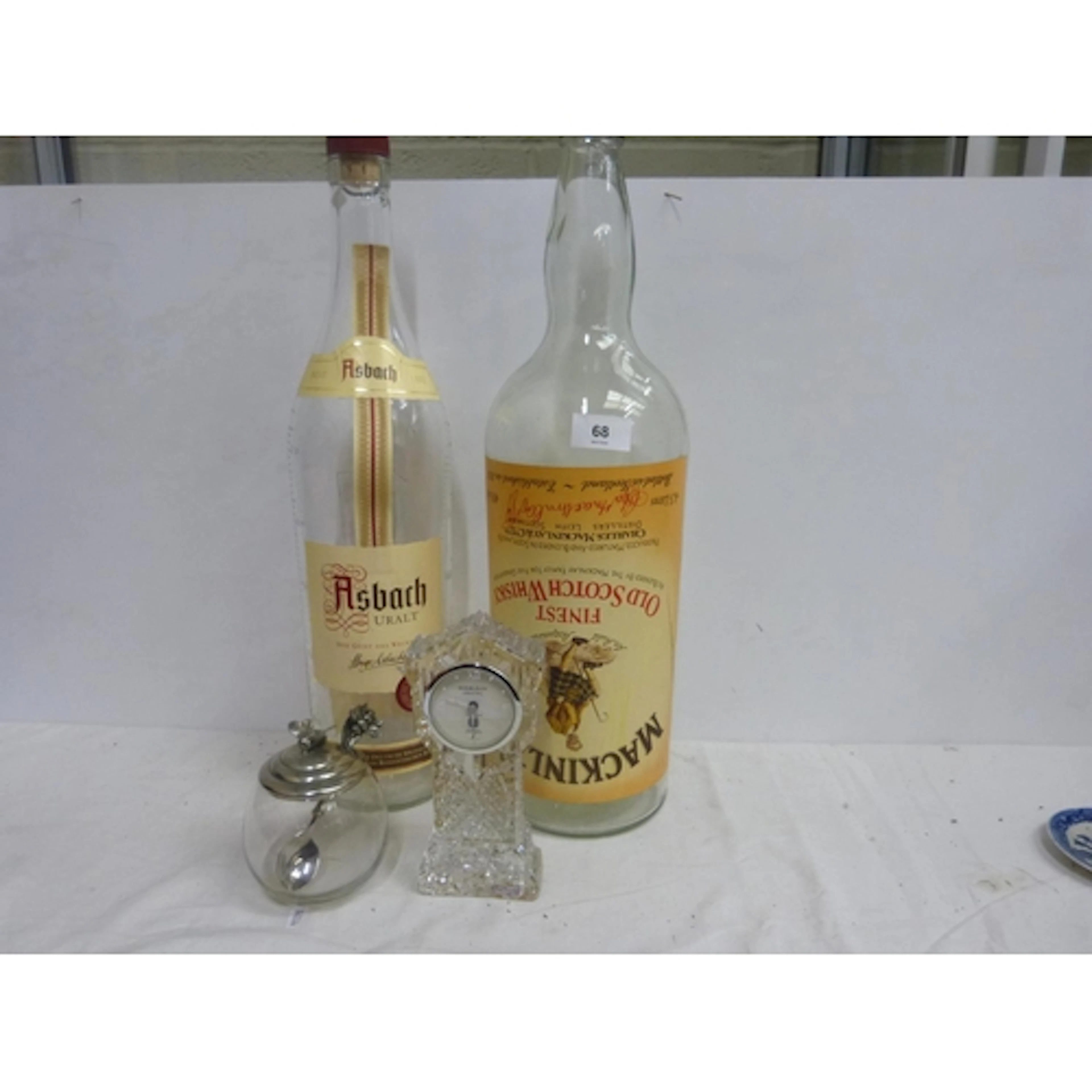 Edinburgh crystal clock, glass and pewter honey pot and two ...