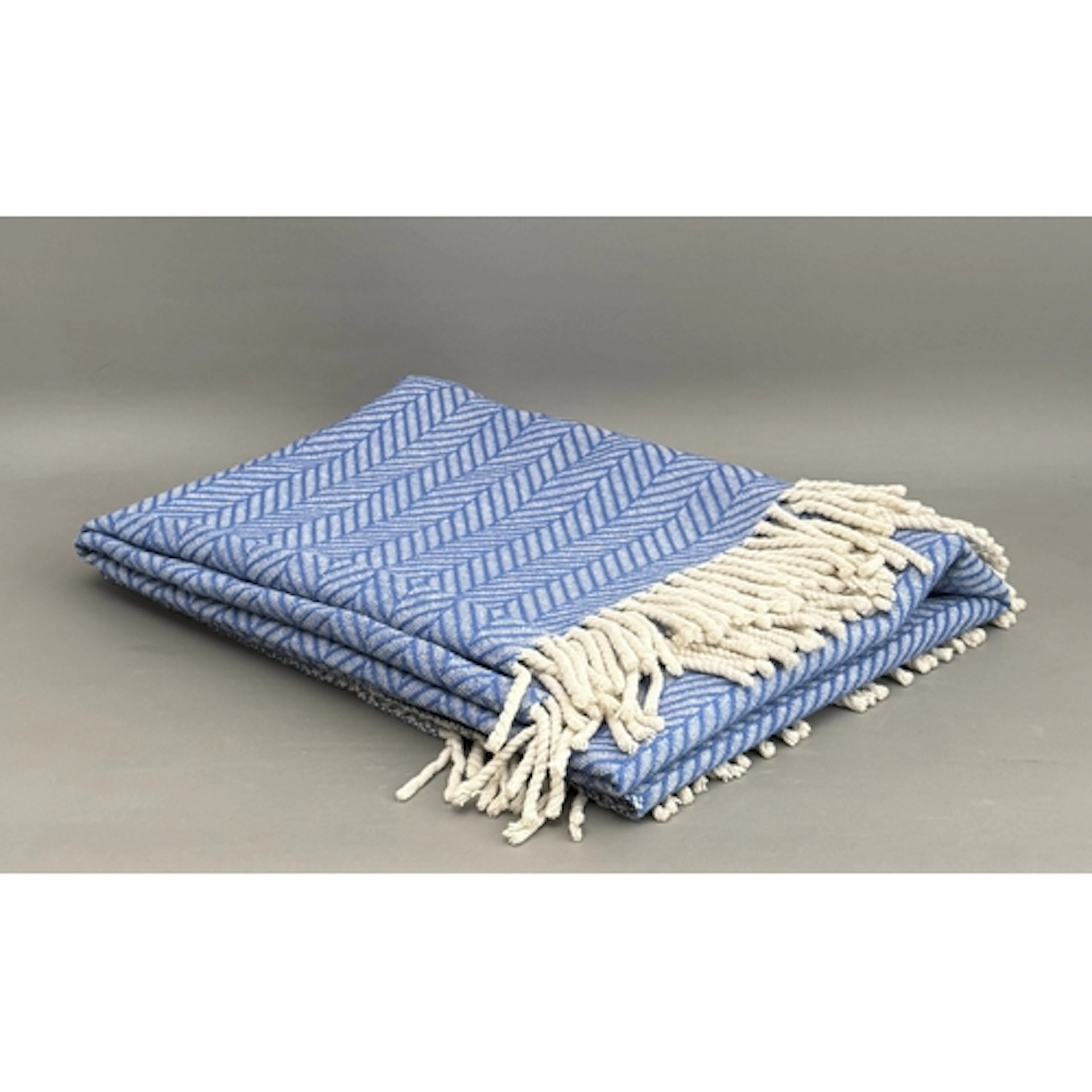 A Mantecas sky blue and cream, 100% wool, herringbone weave ...
