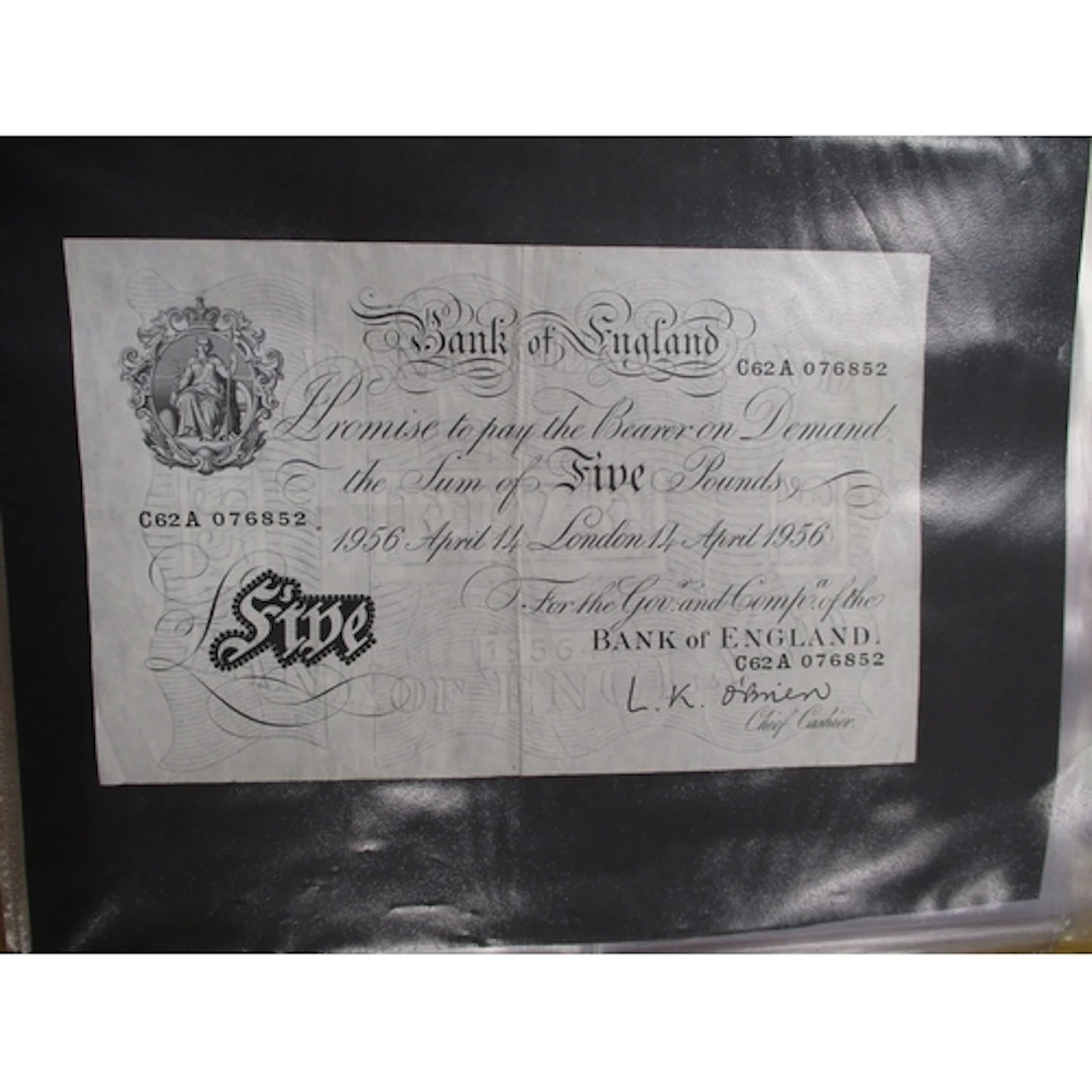 Collection of £50, £10, £5, £1 and 10/- in album generally f...