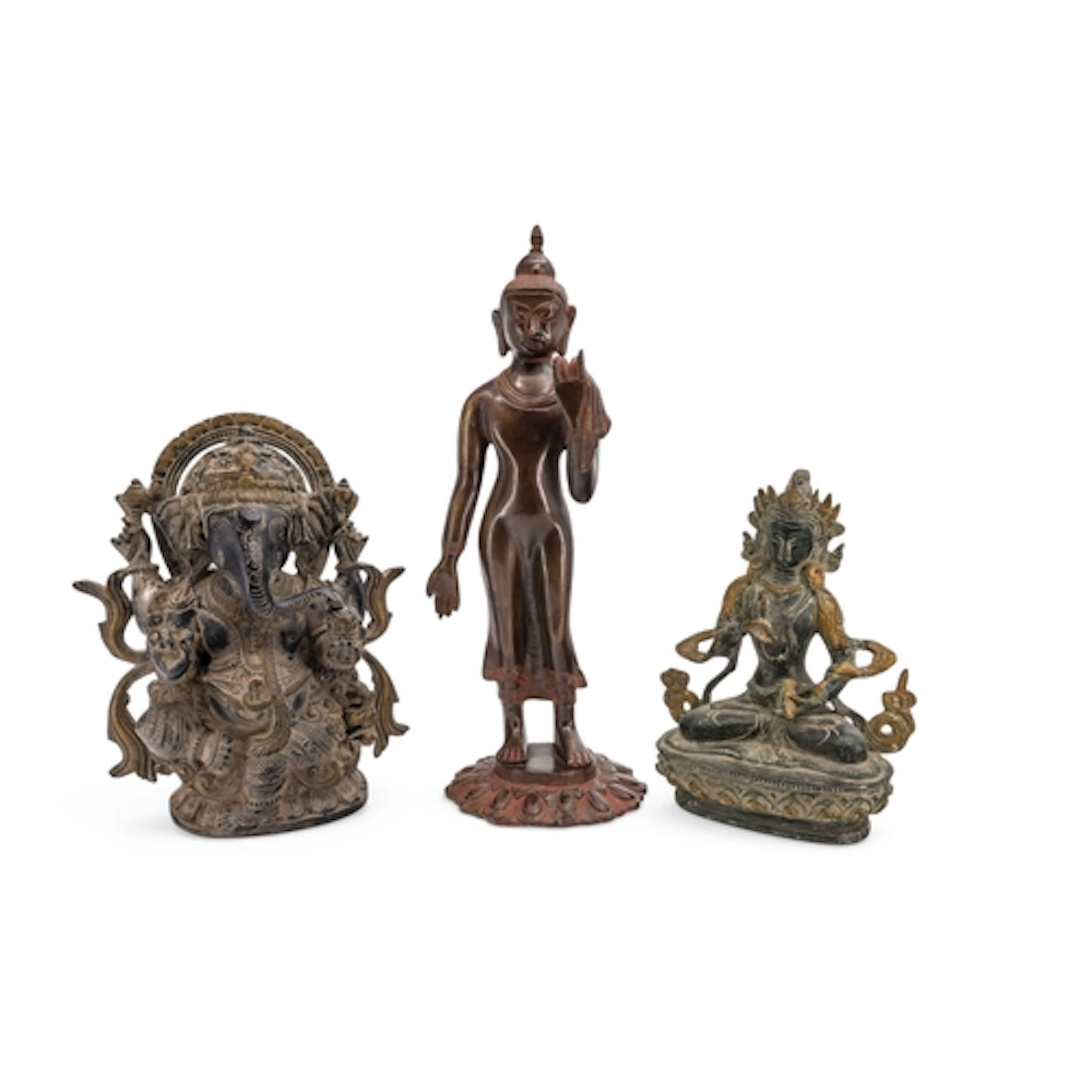 A BRONZE FIGURE OF GANESH 20TH CENTURY 25cm high; together w...