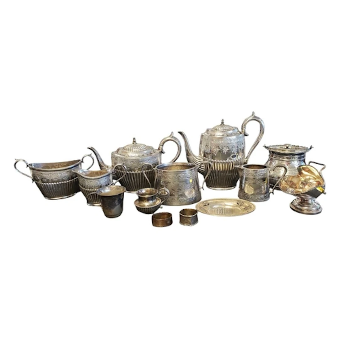 19th century silver plated tea service. To include John Roun...
