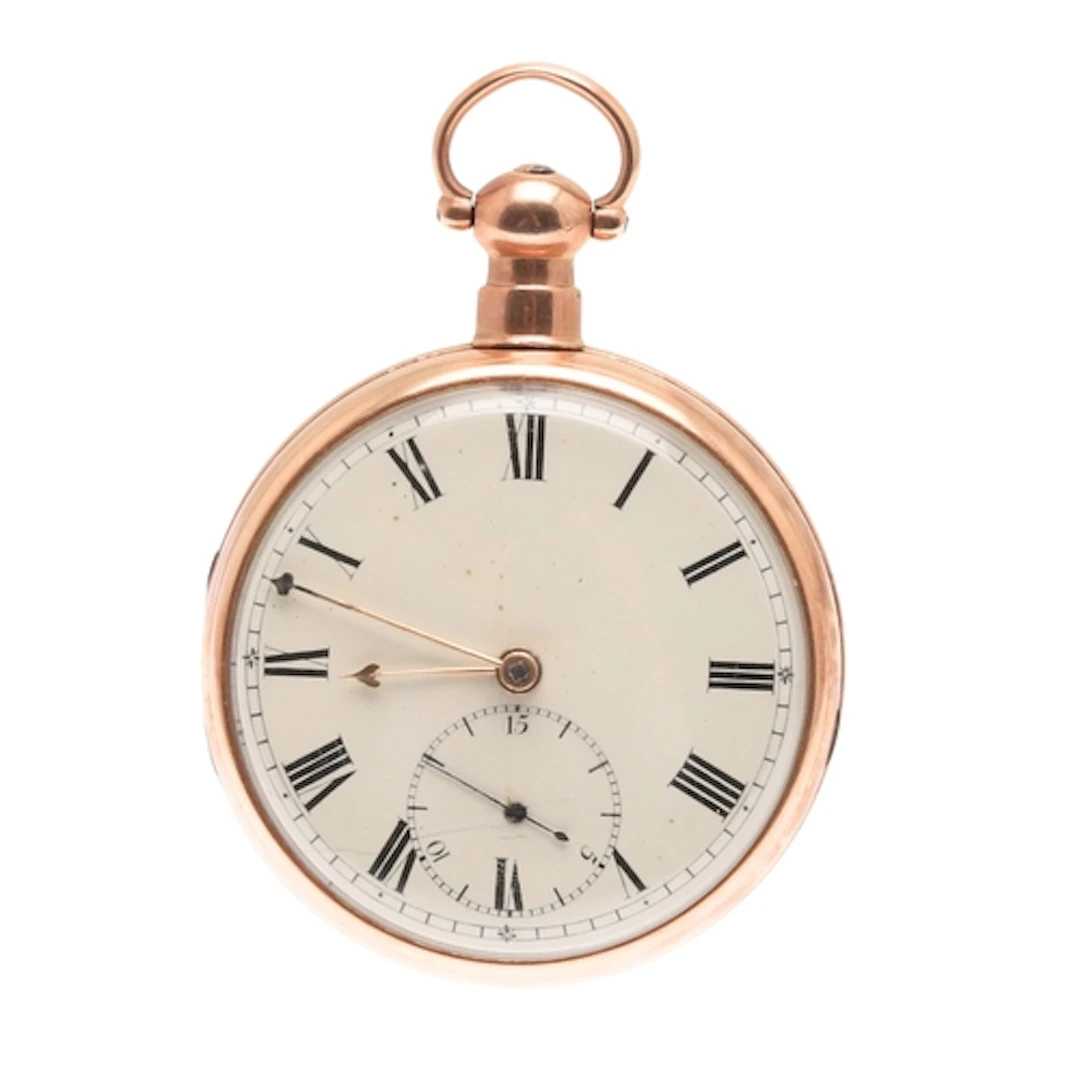 AN 18CT GOLD OPEN FACED POCKET WATCH. the white enamel dial ...