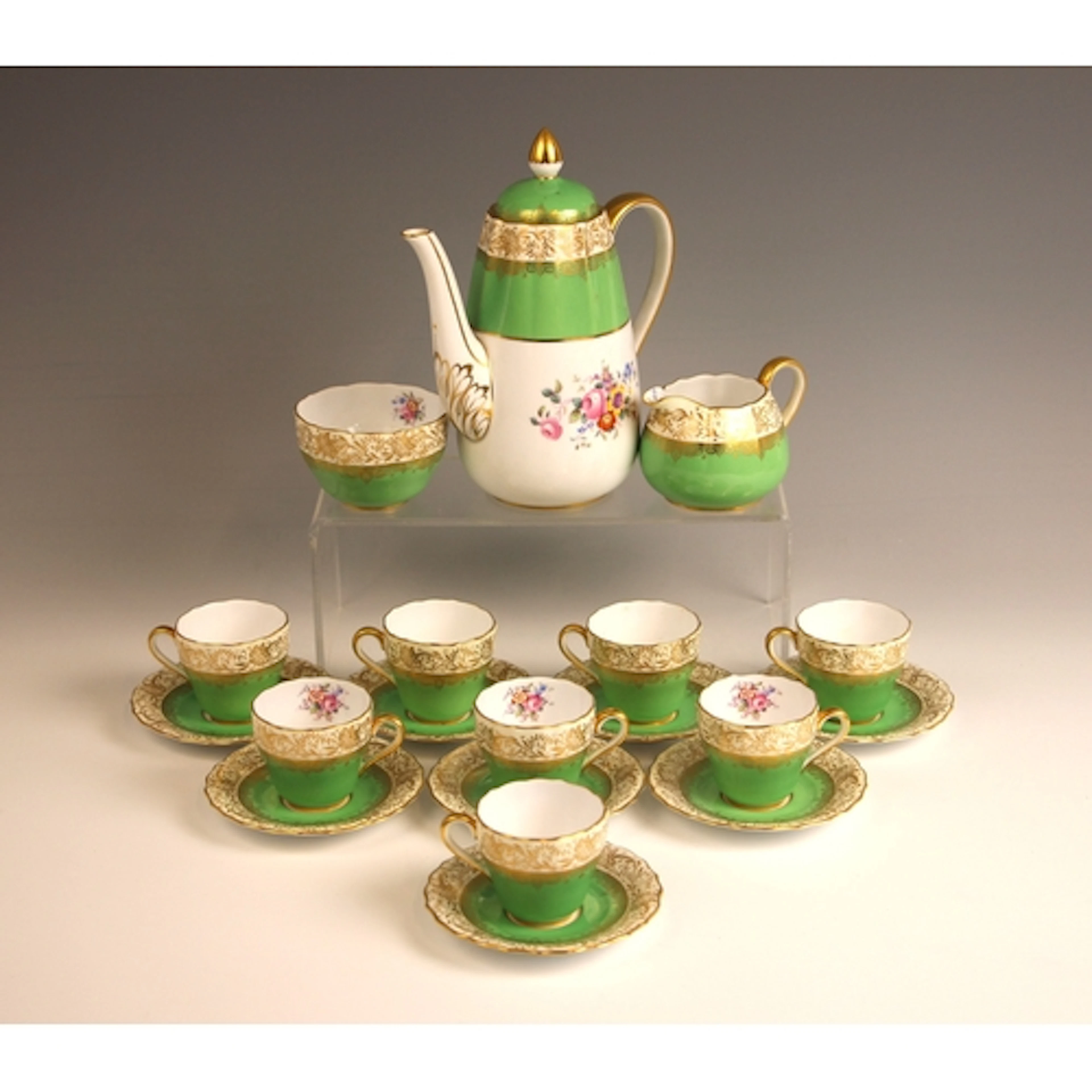 A Spode Copeland China coffee service in the 'Ruskin Pattern...