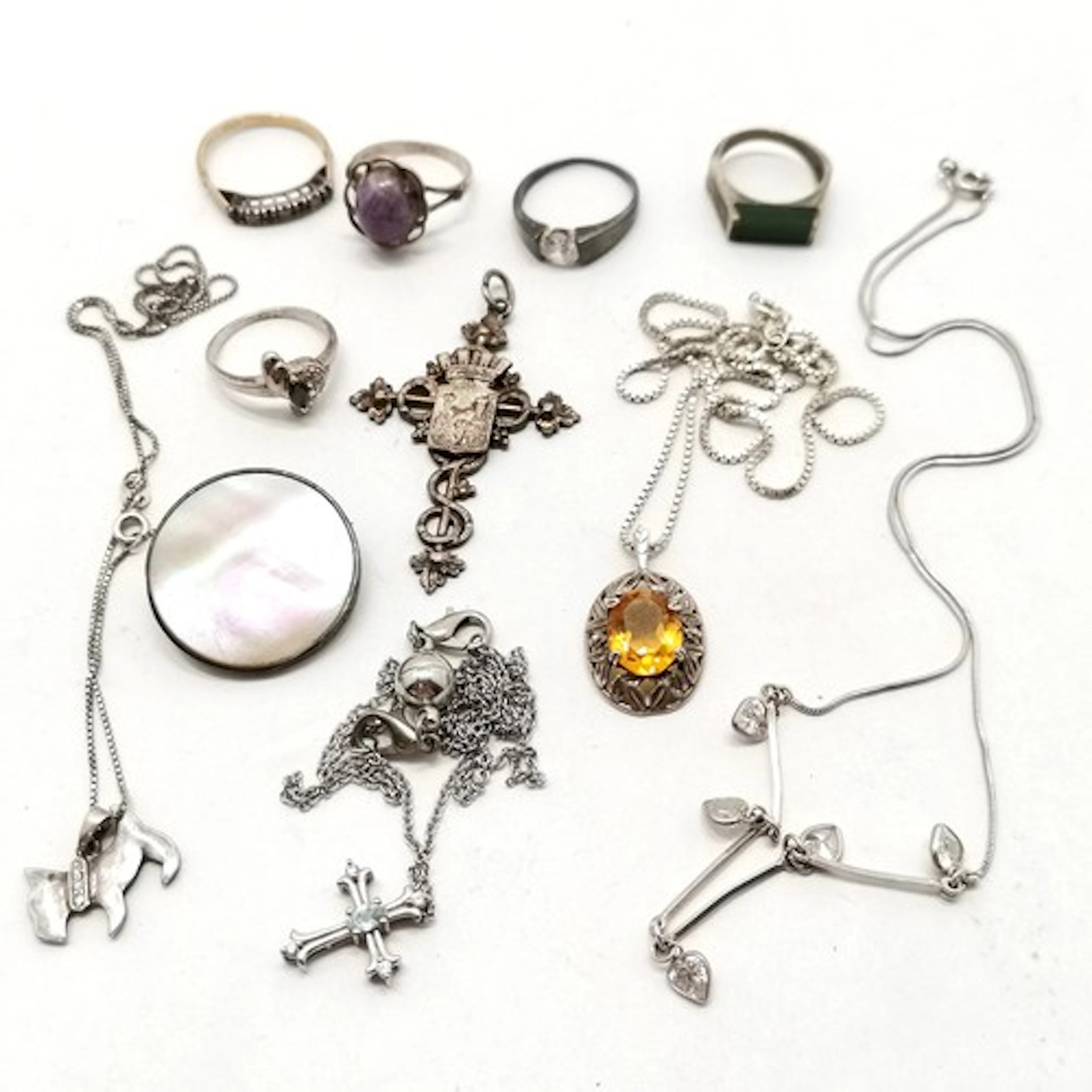 Qty of silver jewellery inc 5 rings (1 goldsil marked),4 nec...