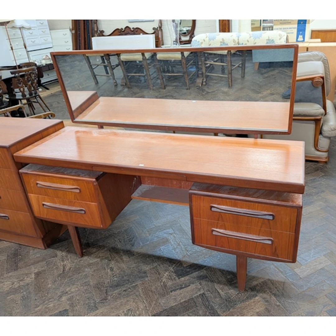 1970's GPlan teak kneehole dressing table, jewellery drawer,...