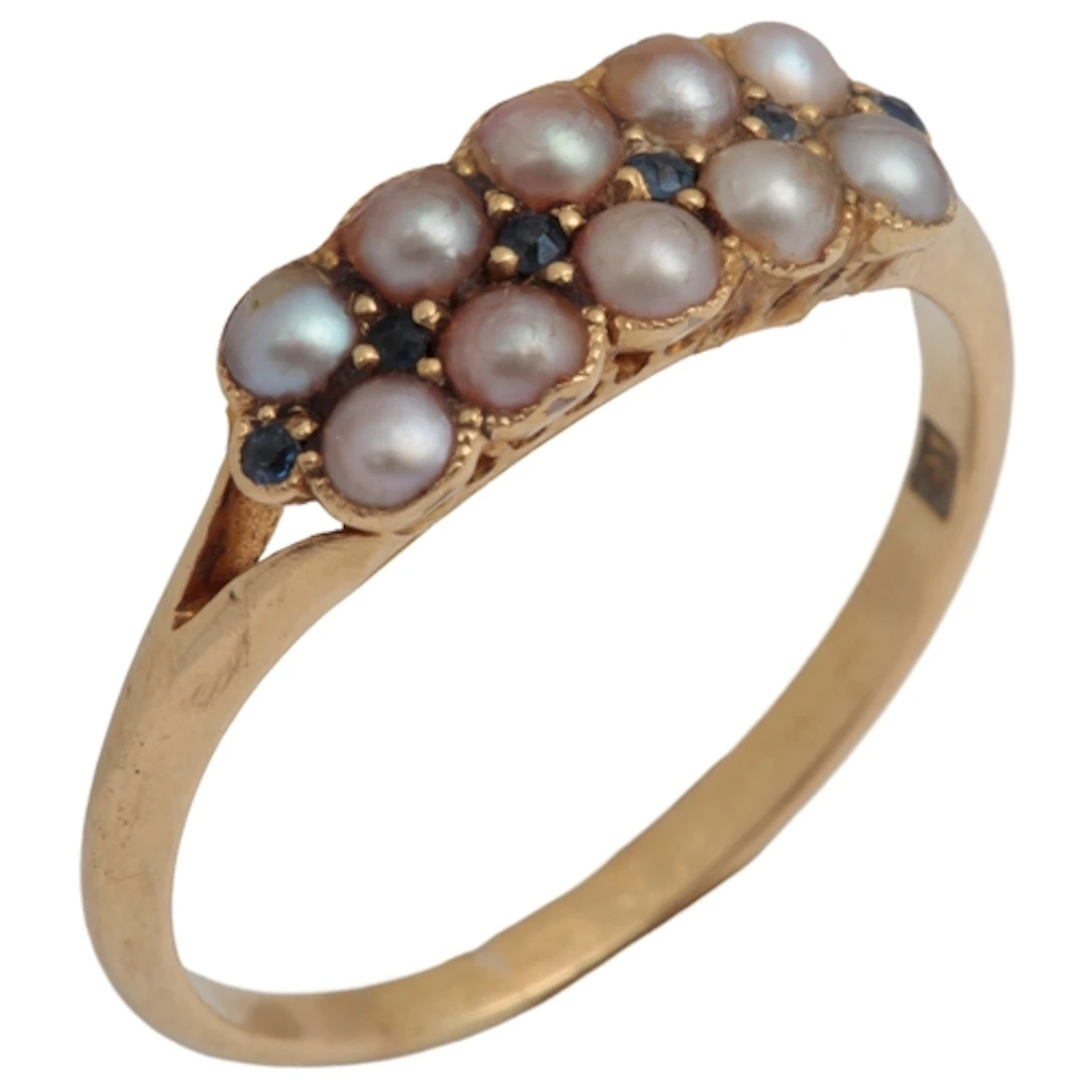 An Edwardian seed pearl and sapphire ring, early 20th centur...