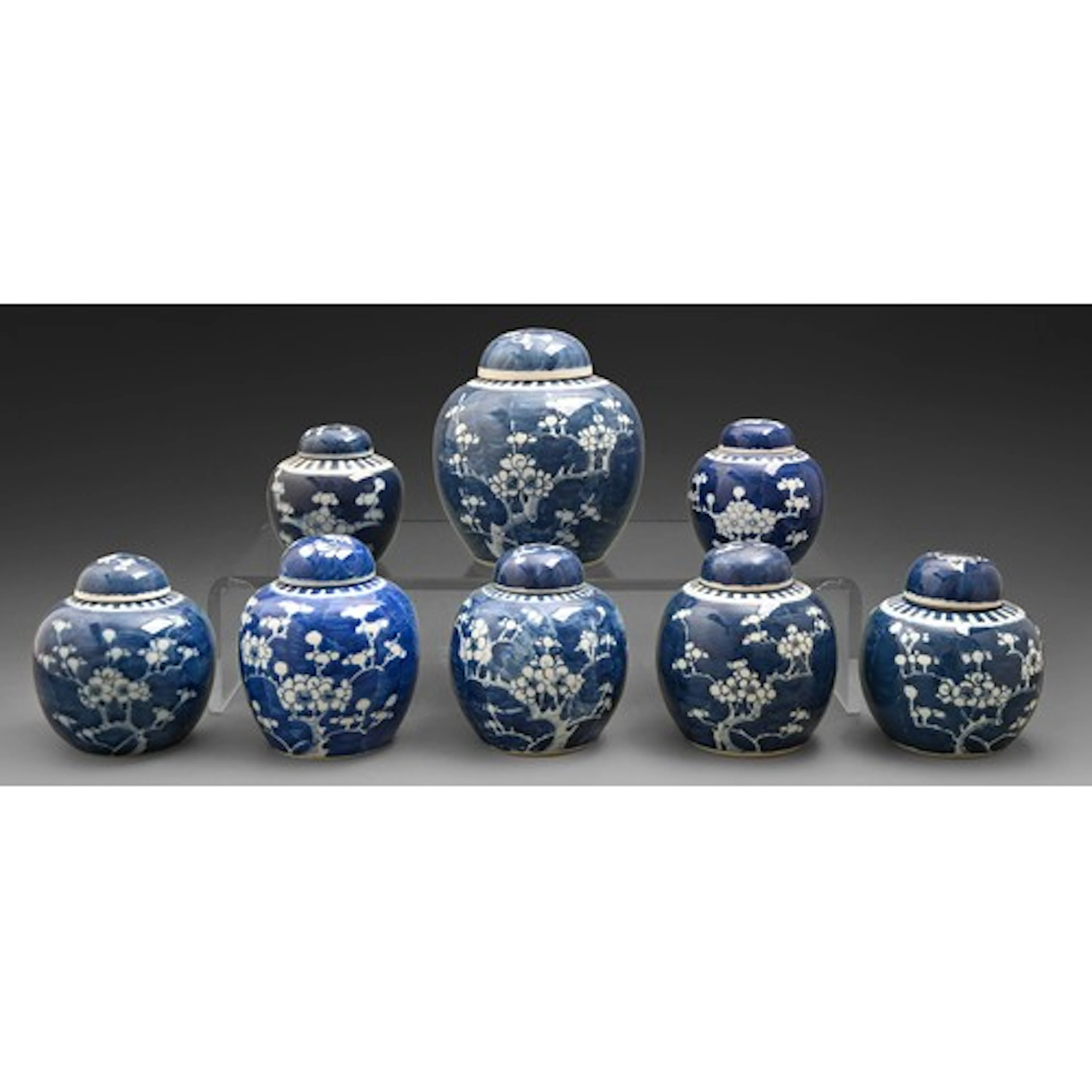 Eight Chinese blue and white ginger jars and covers, 19th c ...