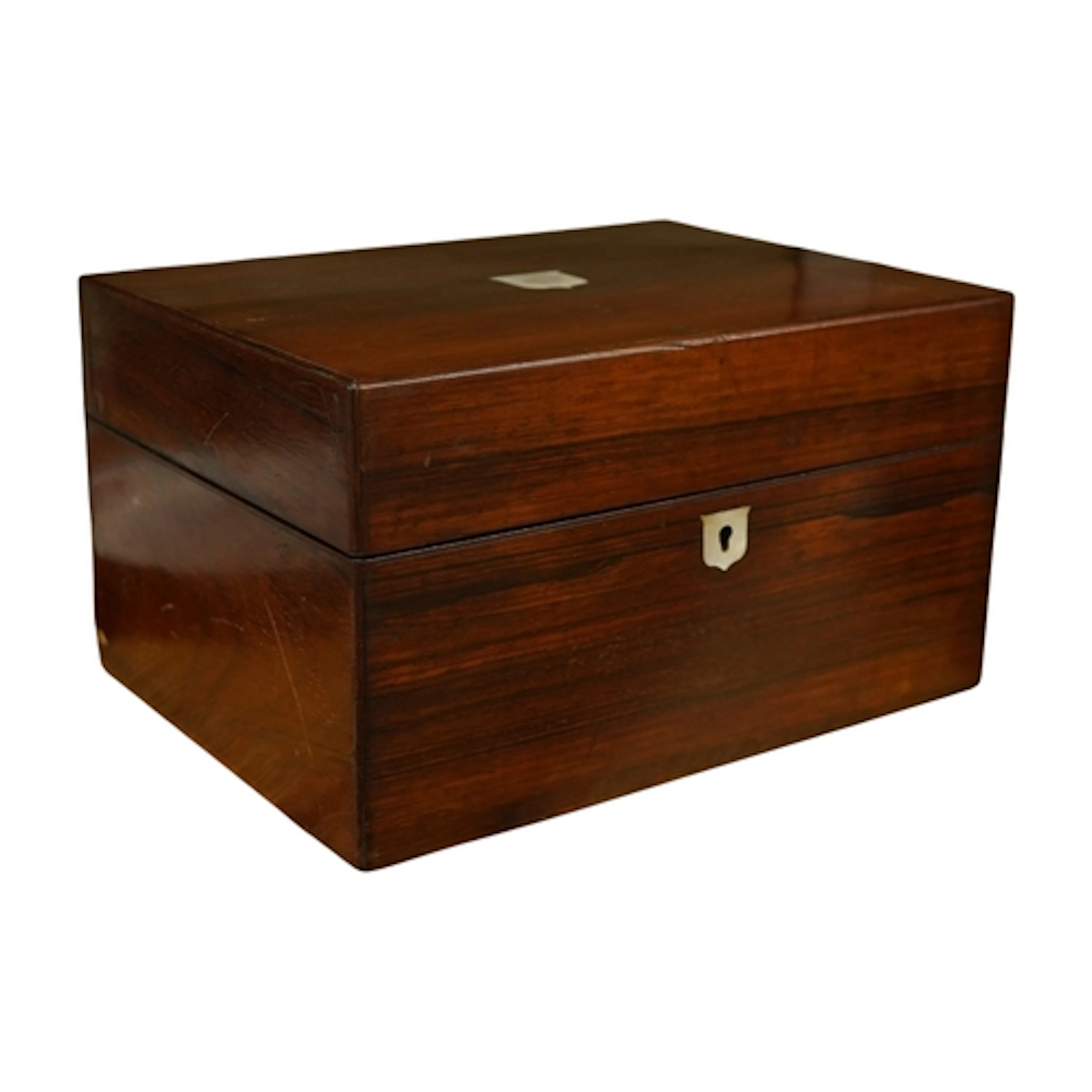 A Victorian mother of pearl inlaid rosewood travelling toile...