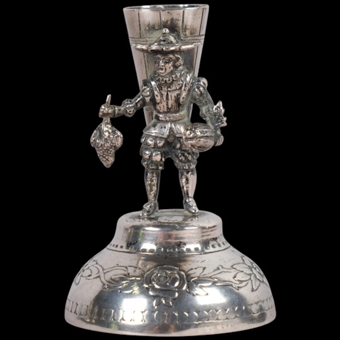 An Antique German silver 'Grape Picker' toothpick holder, Ha...