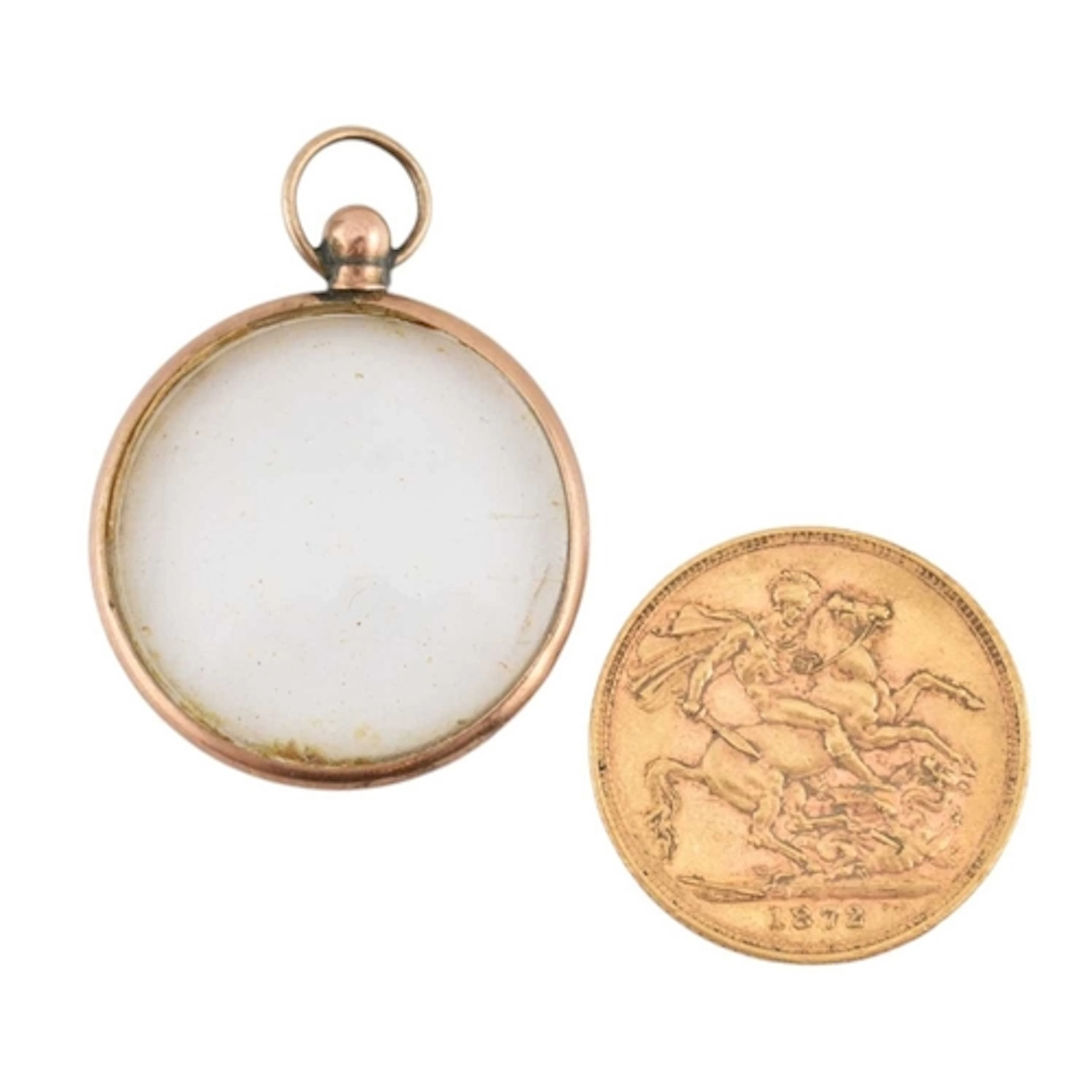 A hallmarked 9ct gold cased Victorian 1872 sovereign coin pe...