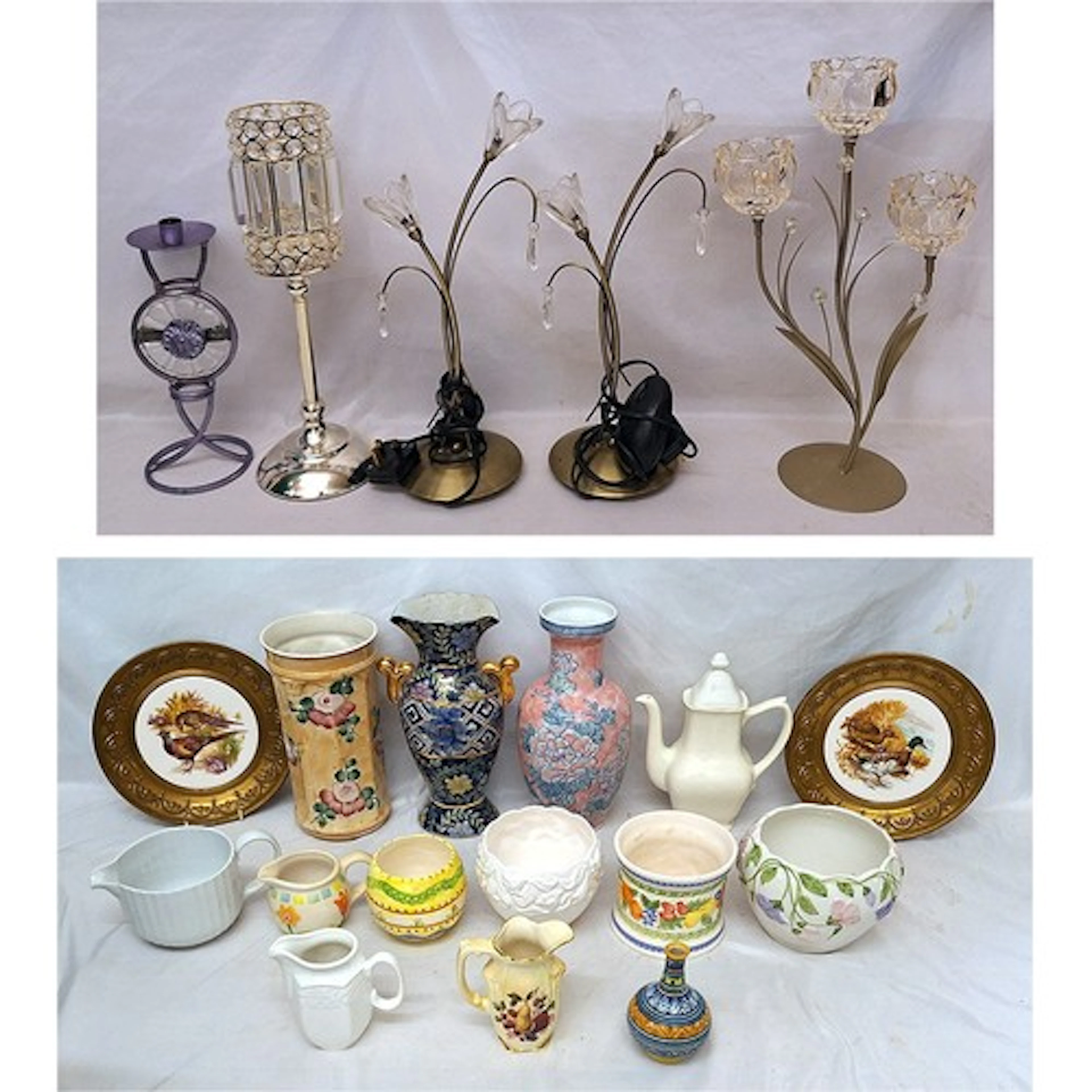 3 Contemporary Candle Holders, pair antiqued brass Dunelm la...