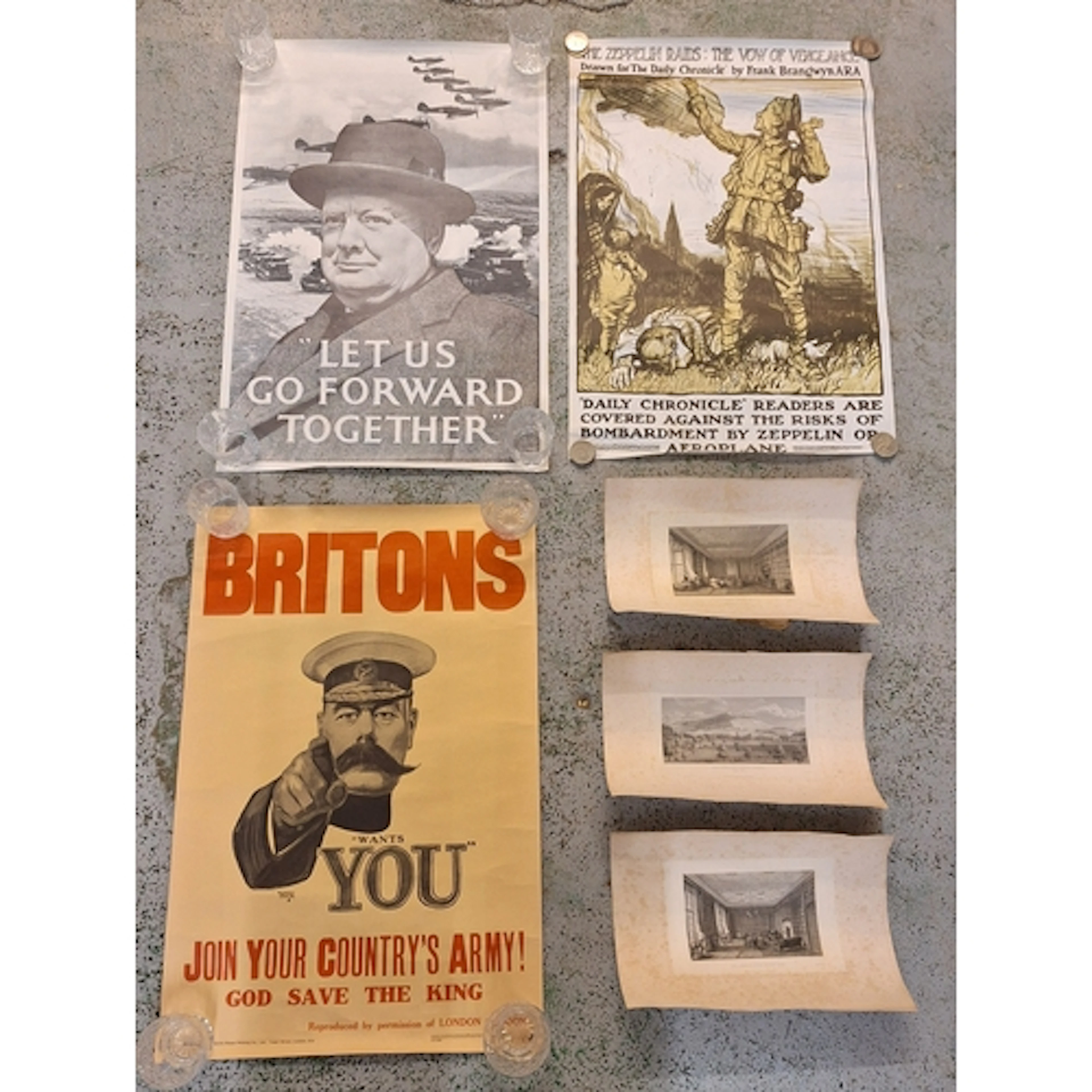 3 Posters incl. Winston Churchill etc. & 3 prints, largest a...
