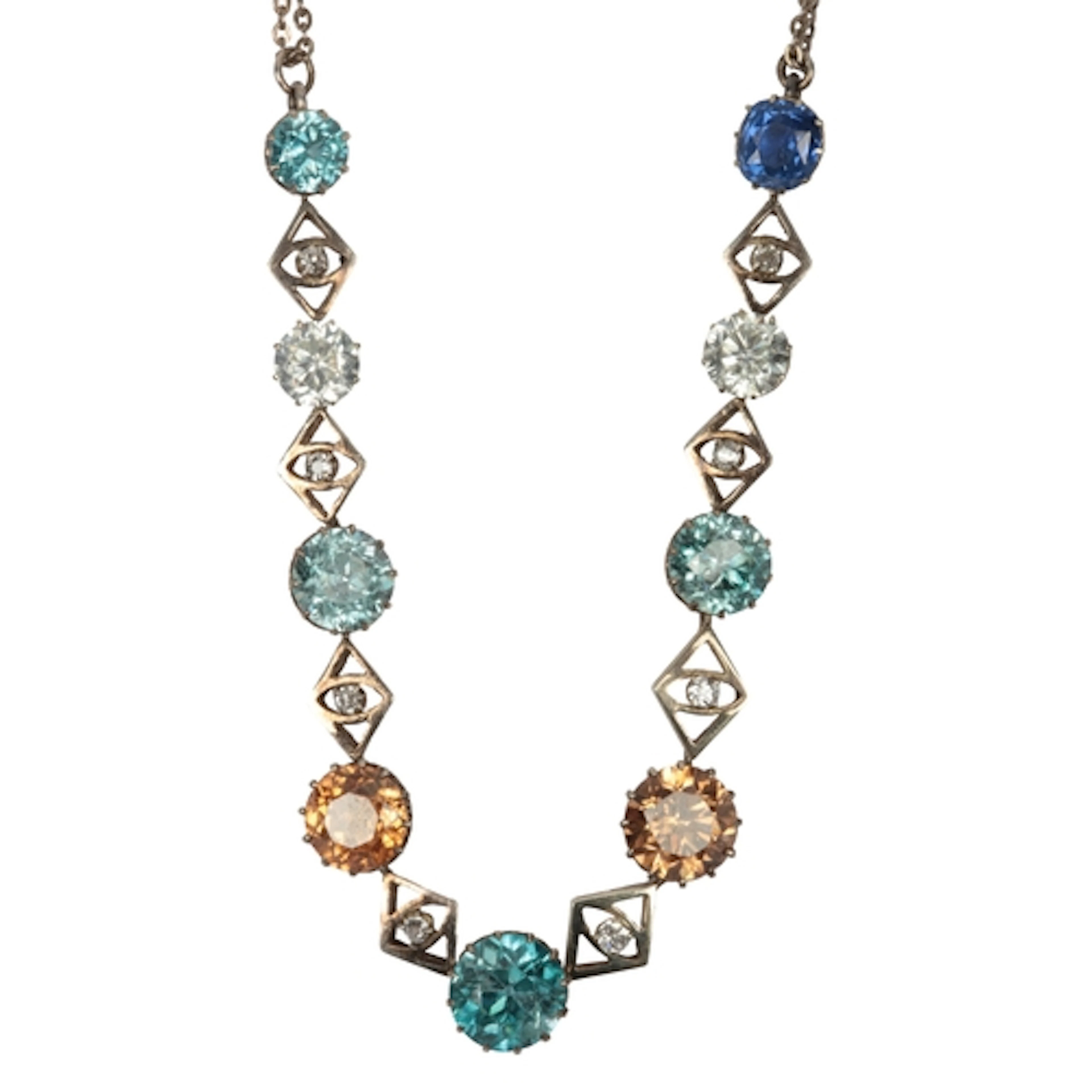 A multicoloured zircon and sapphire necklace, mid 20th centu...