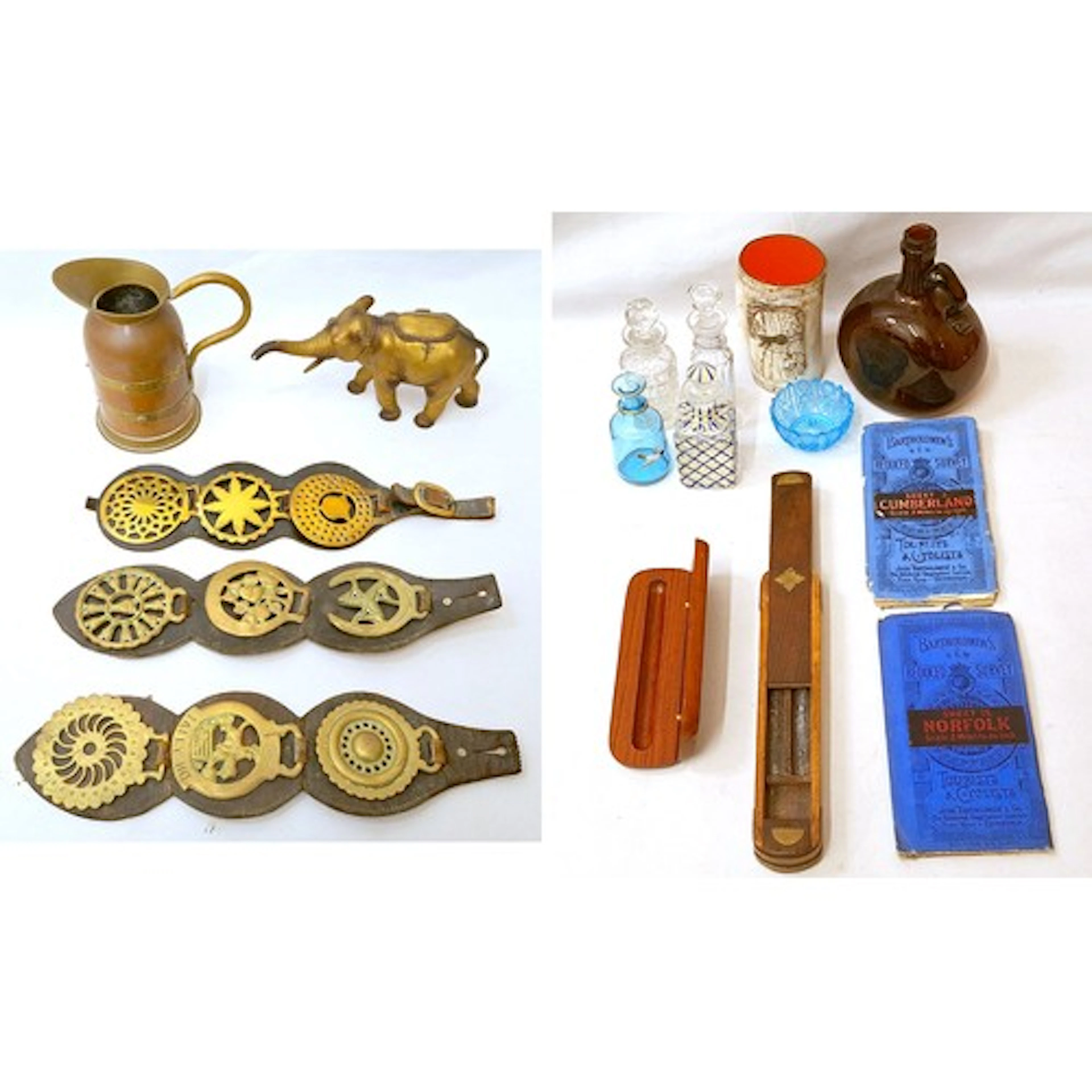 Cast Metal Elephant Money Box, Horse brasses, copper & brass...