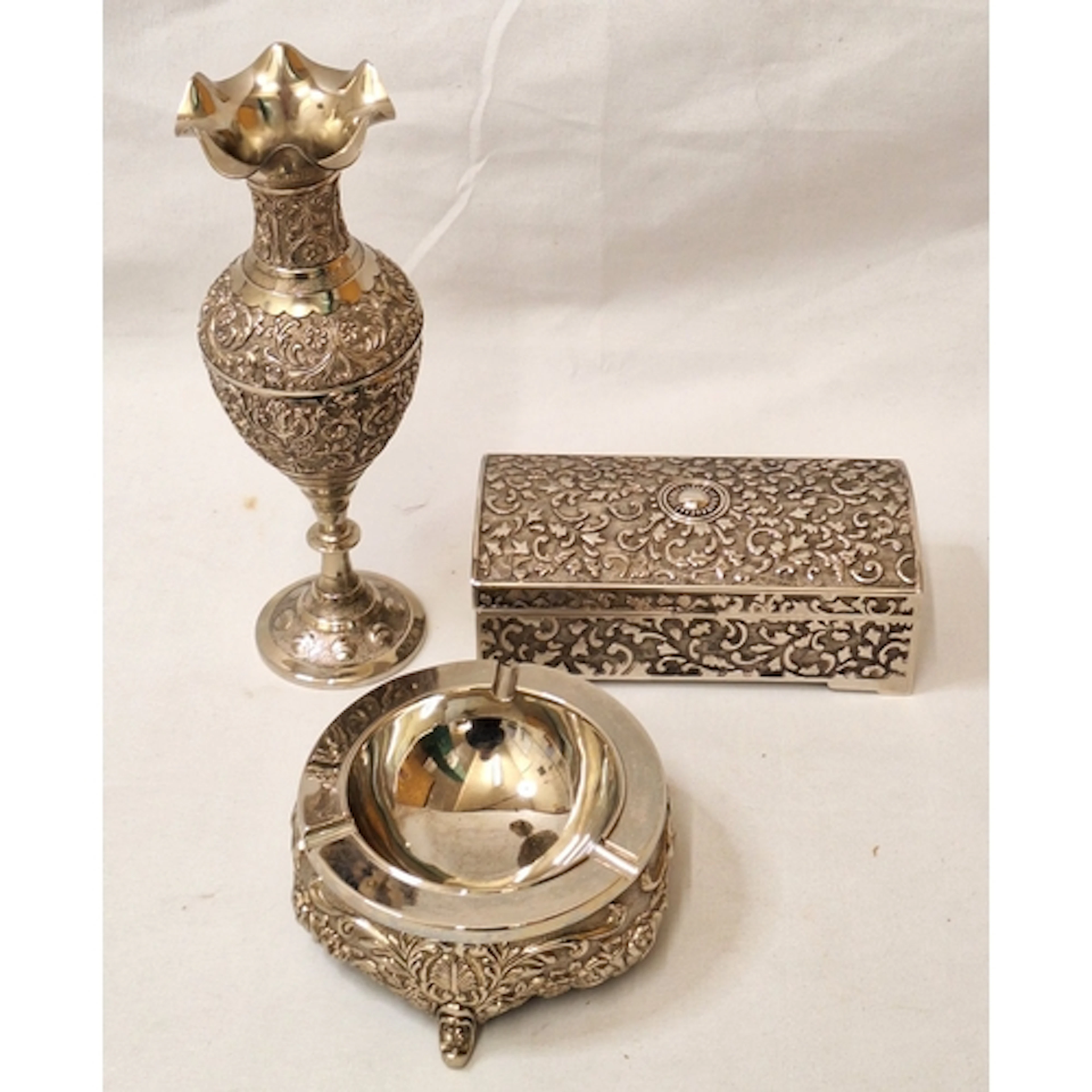 Silver Plated Circular Ashtray raised on scroll supports, de...