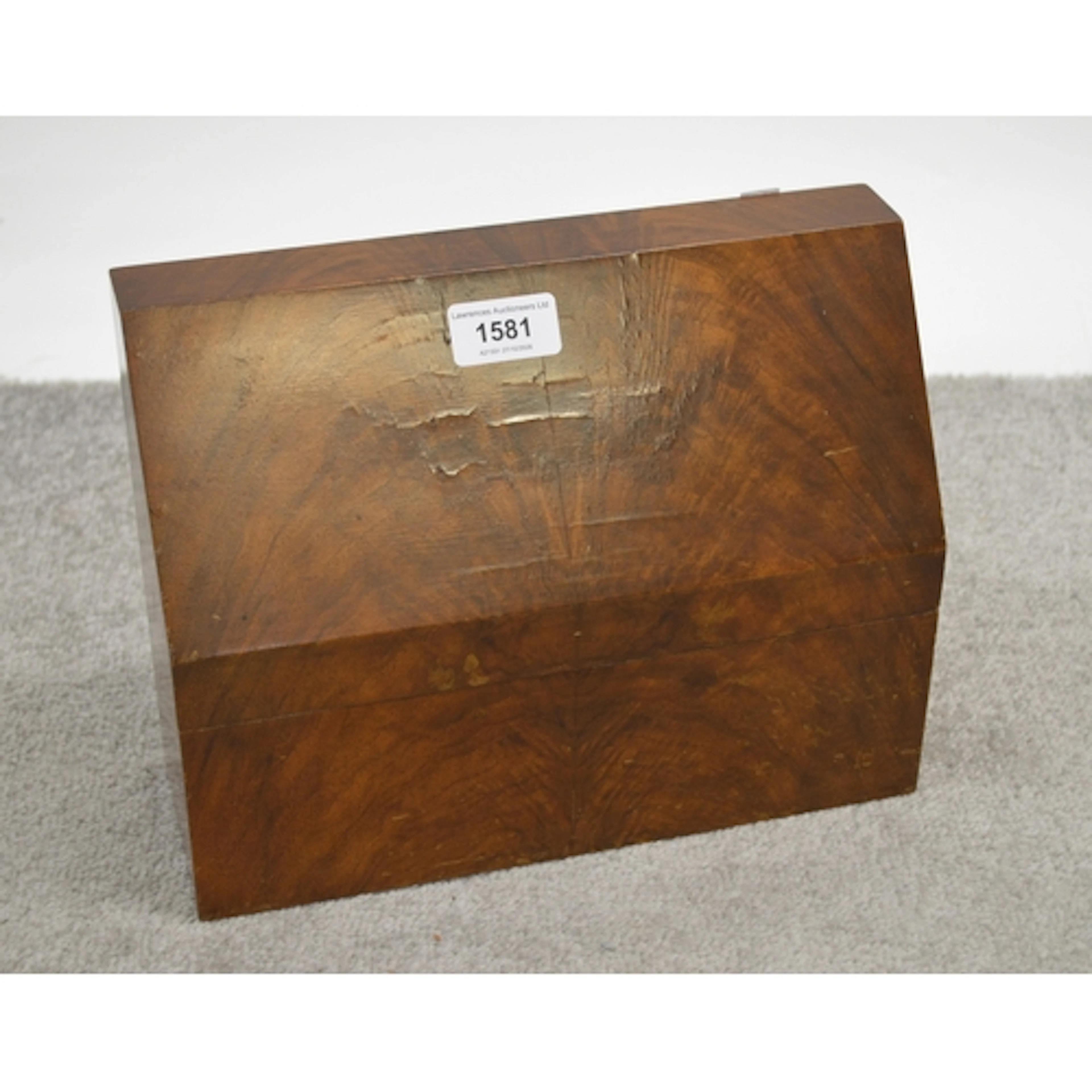 Art Deco walnut stationery box, the hinged lid enclosing a d...