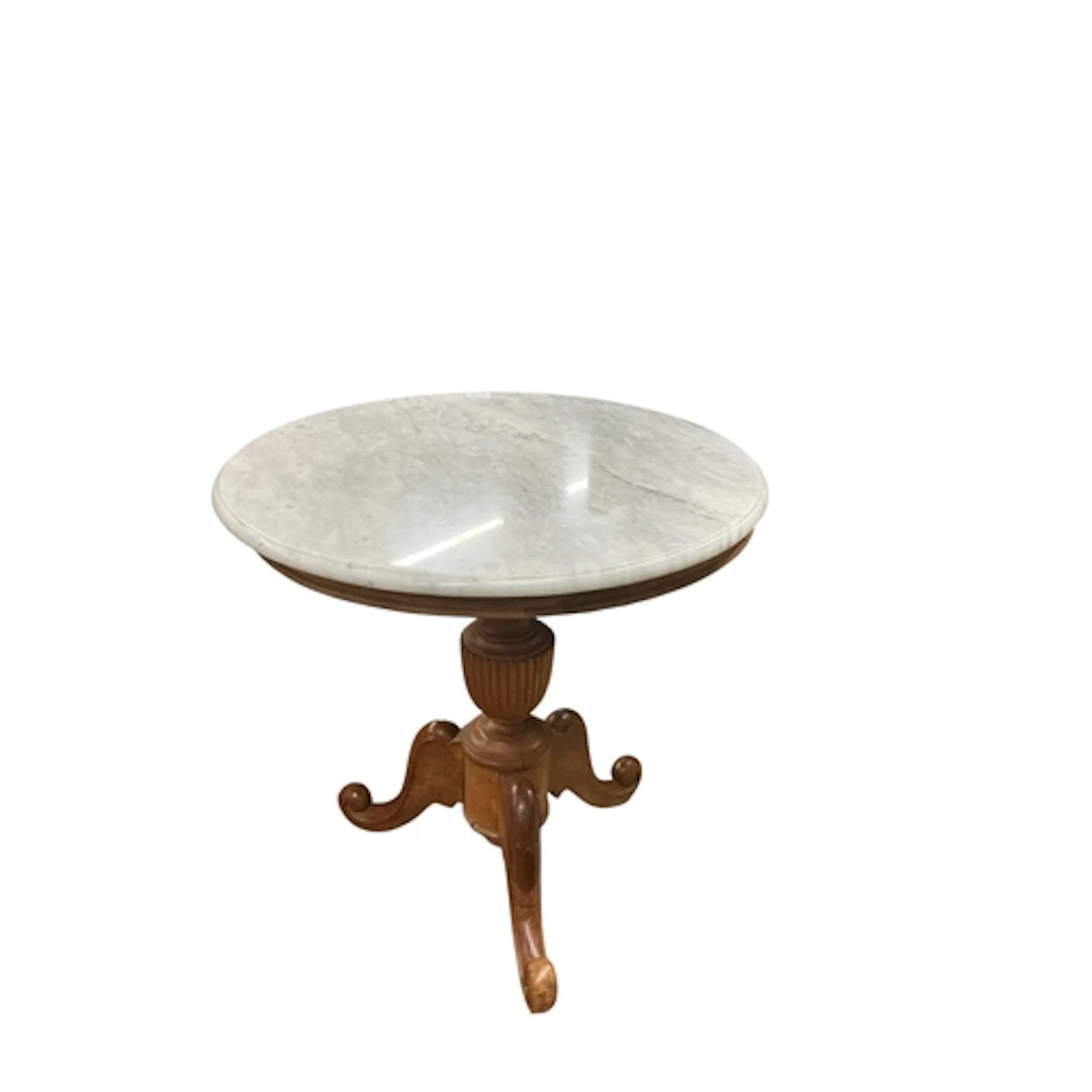 A 19th century French marble topped mahogany gueridon tripod...