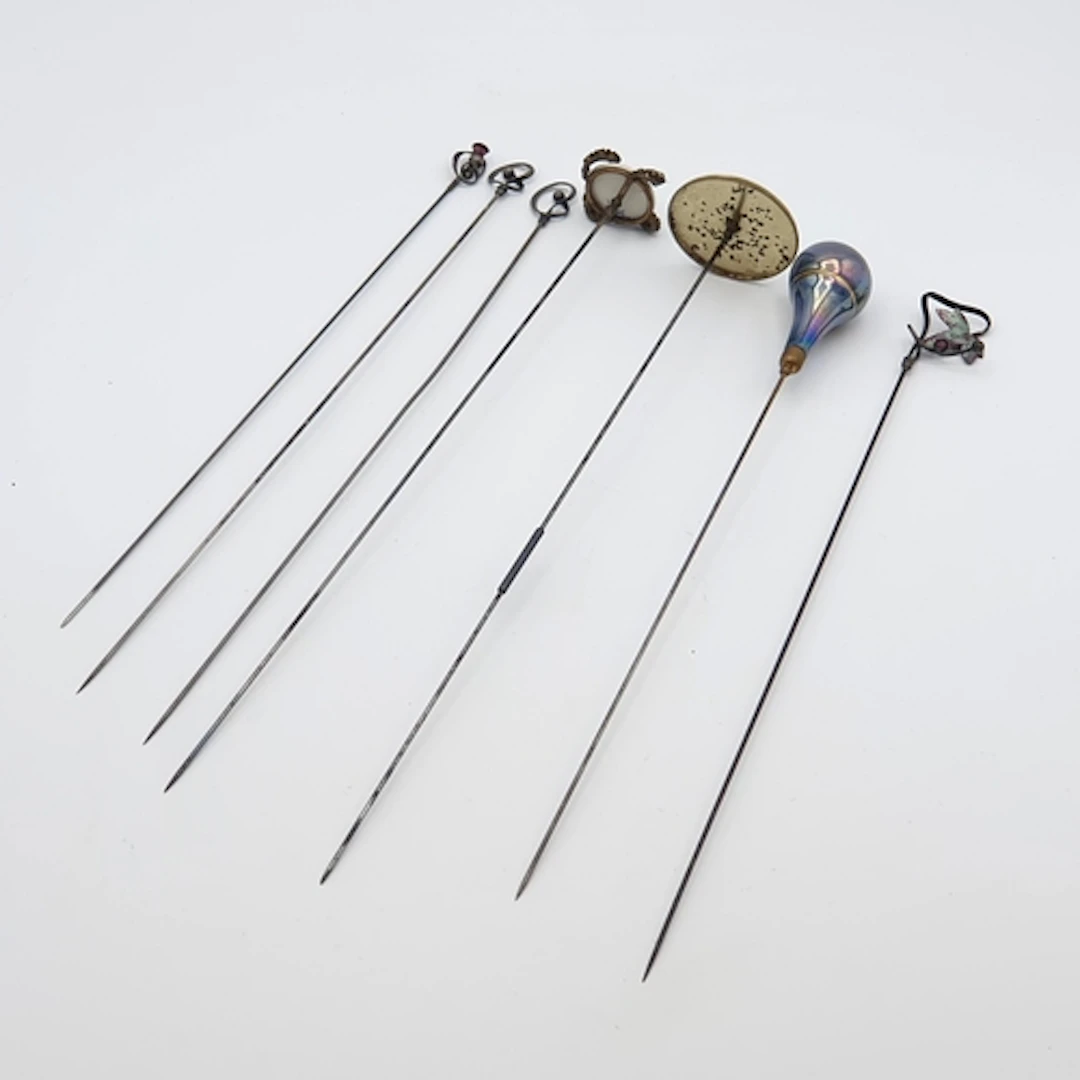 Four Art Nouveau Charles Horner Silver Hat Pins and three ot...