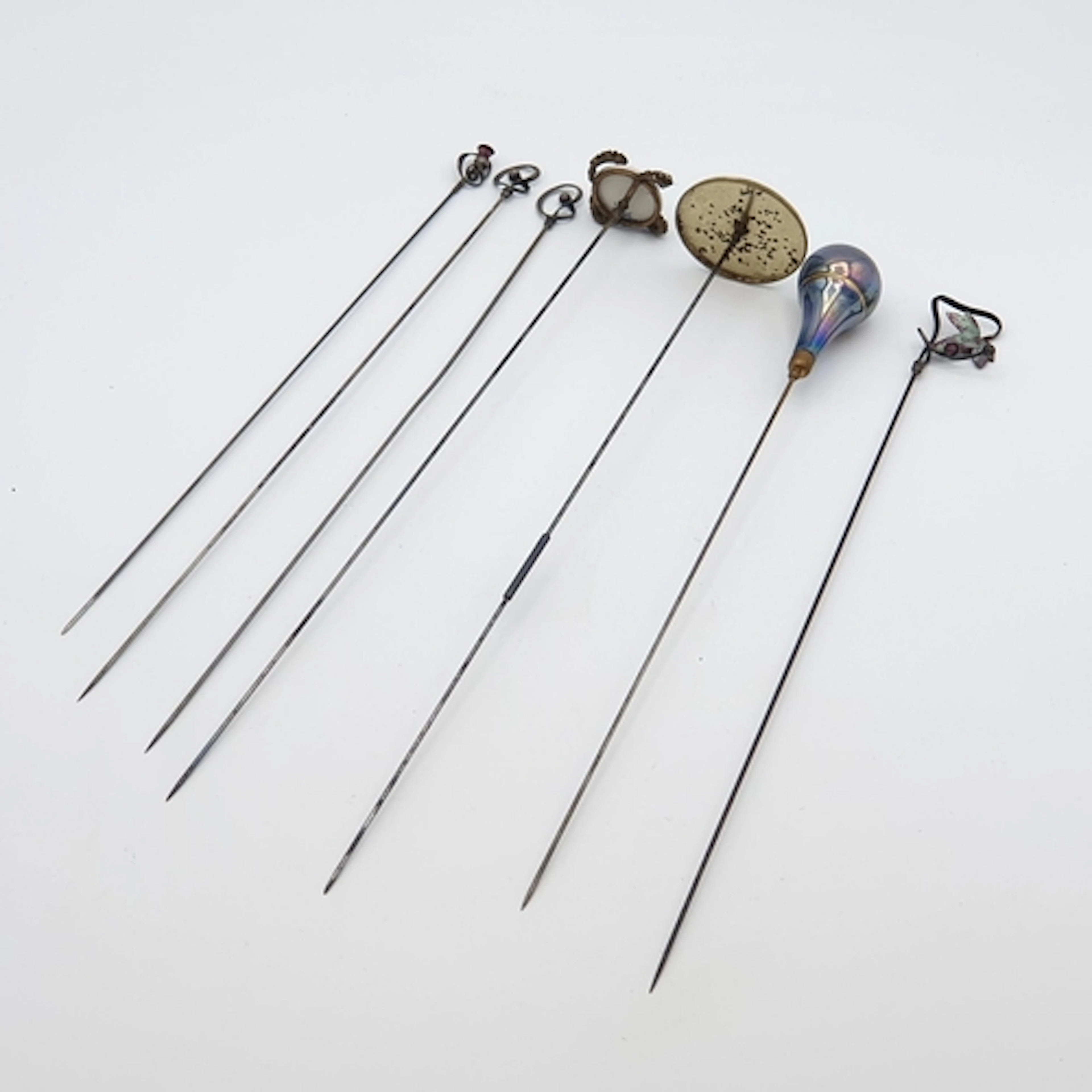 Four Art Nouveau Charles Horner Silver Hat Pins and three ot...