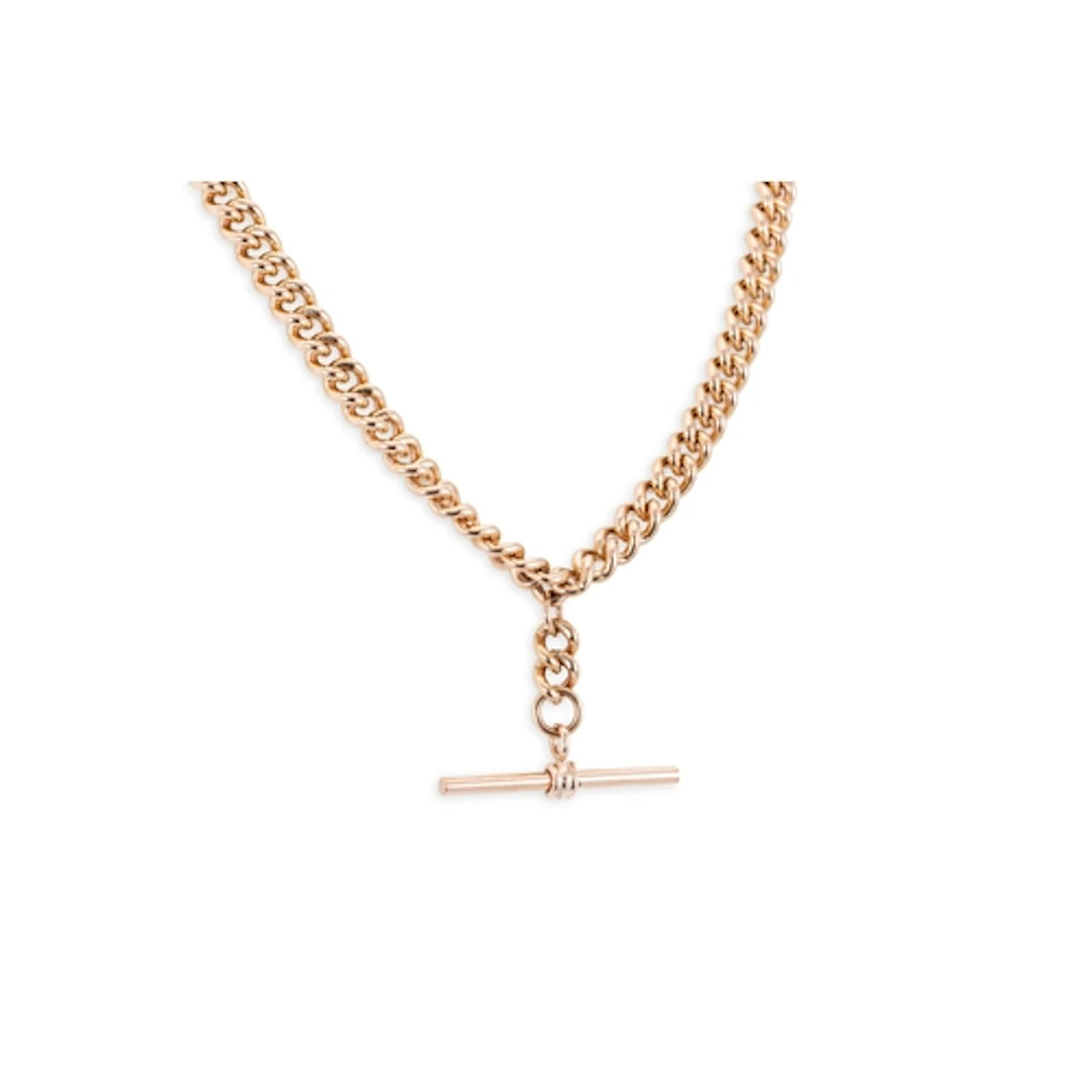 A 9CT ROSE GOLD DOUBLE ALBERT CHAIN, with extender chain & T...