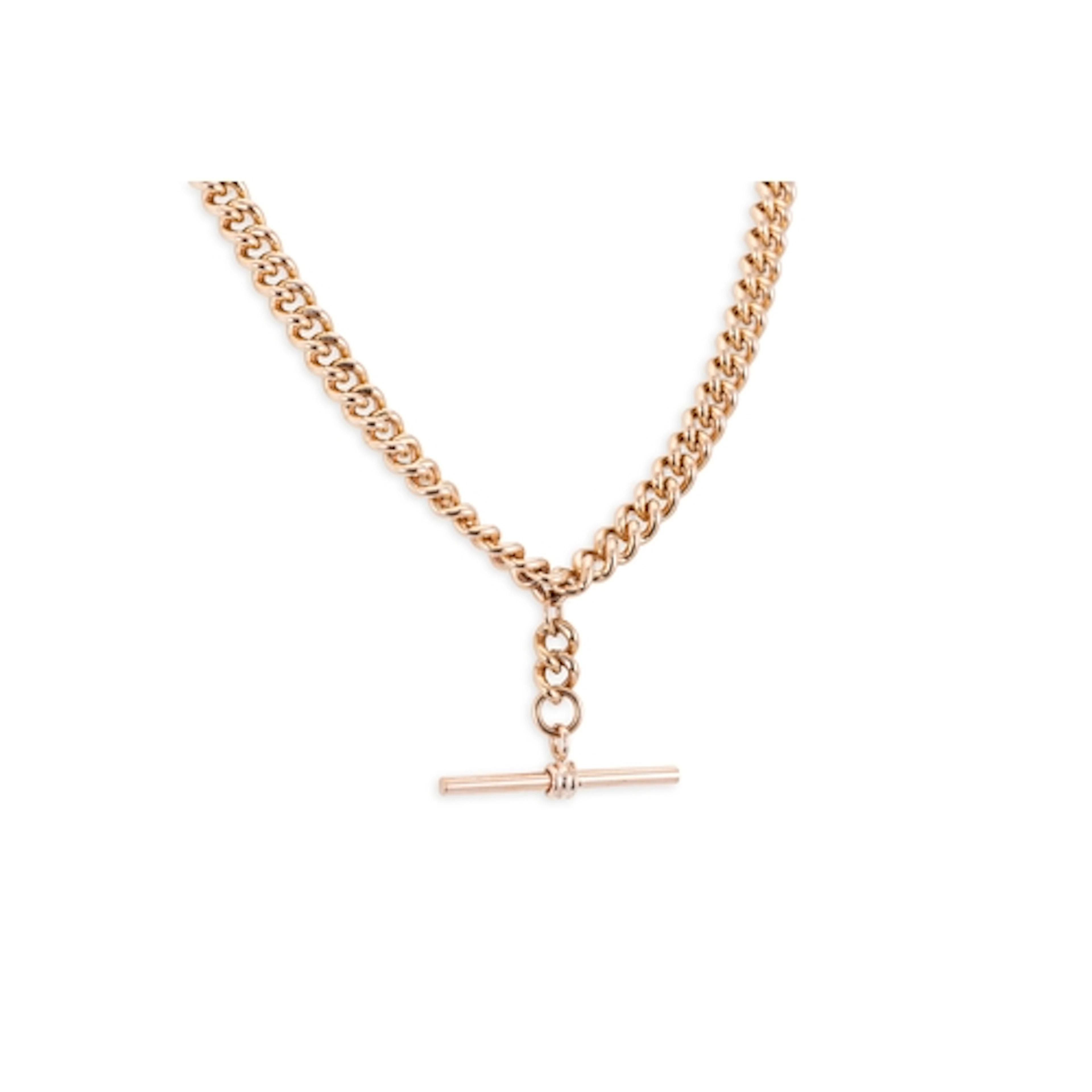 A 9CT ROSE GOLD DOUBLE ALBERT CHAIN, with extender chain & T...