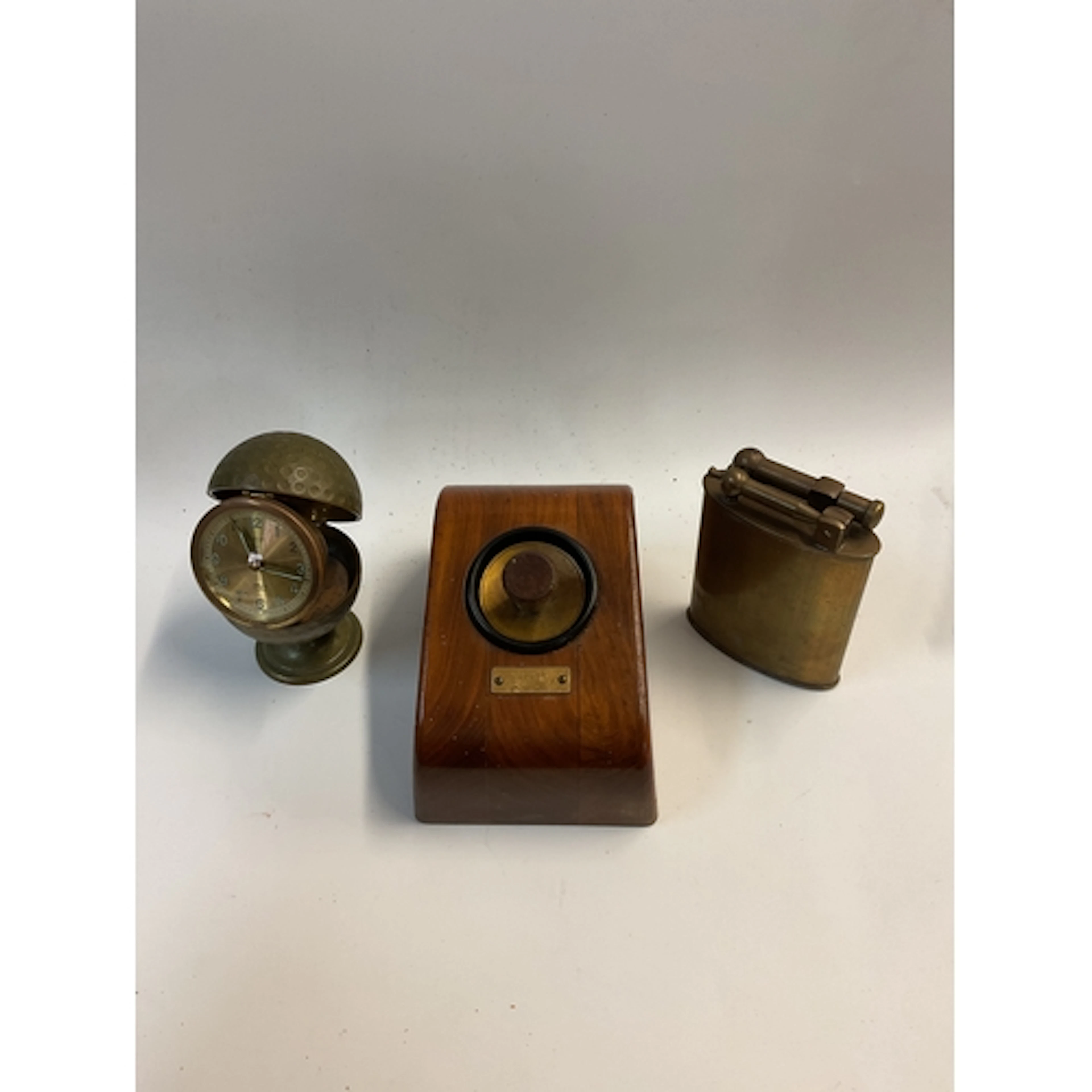 Electronic desk lighter, large brass lighter and golf ball c...