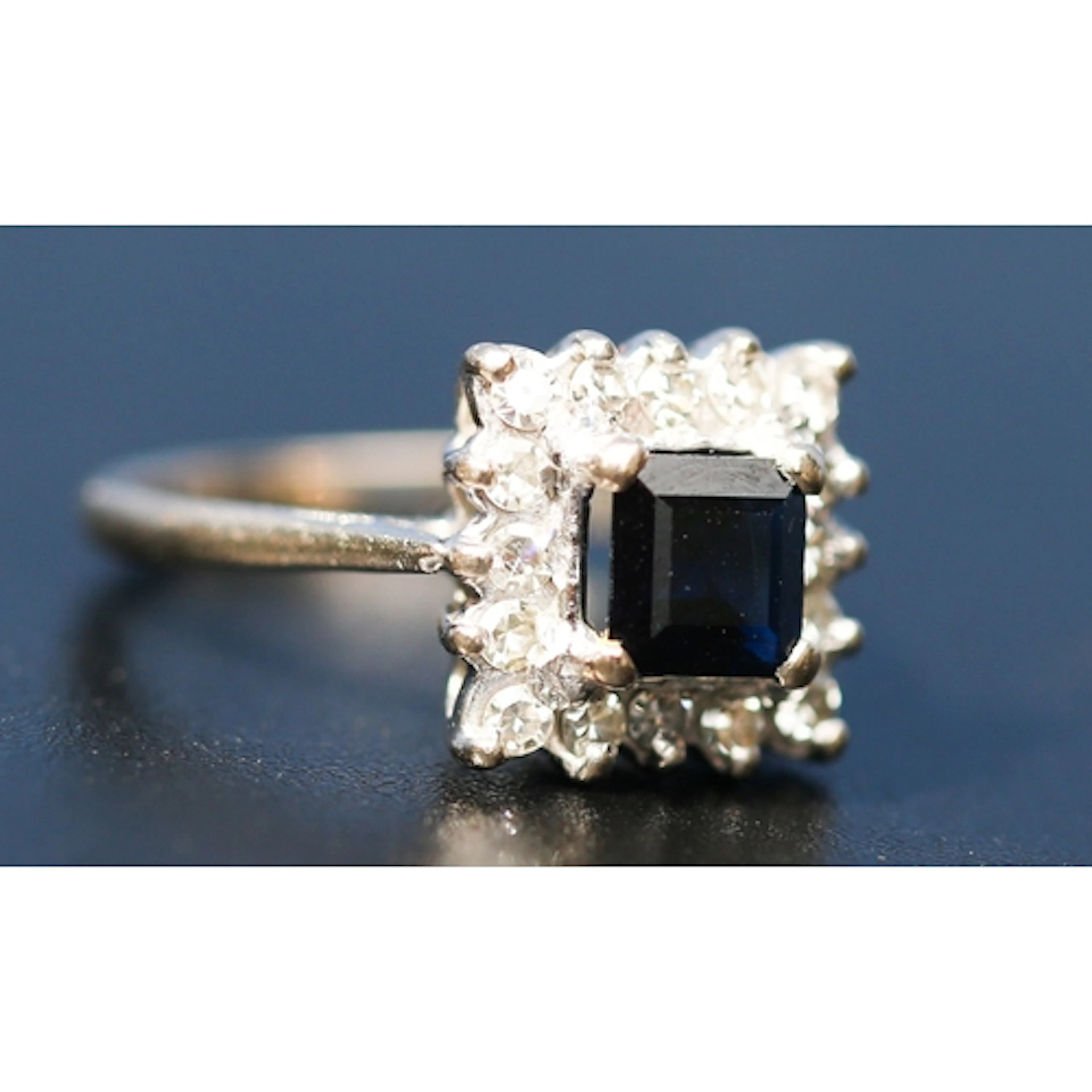 Attractively Detailed, Princess Cut Sapphire Set Ring with D...