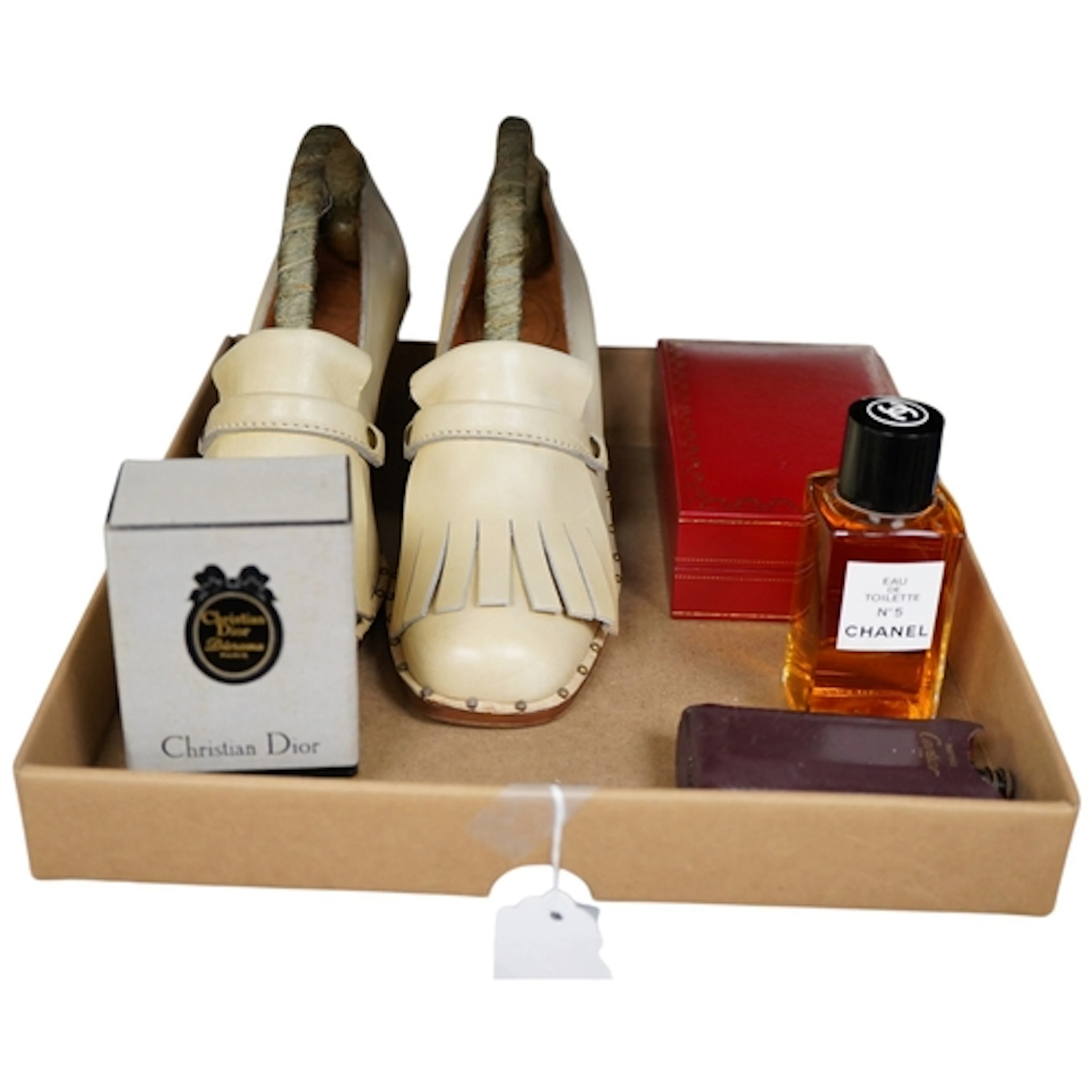 Christian Dior. A pair of vintage shoes & bottle of Diorama ...
