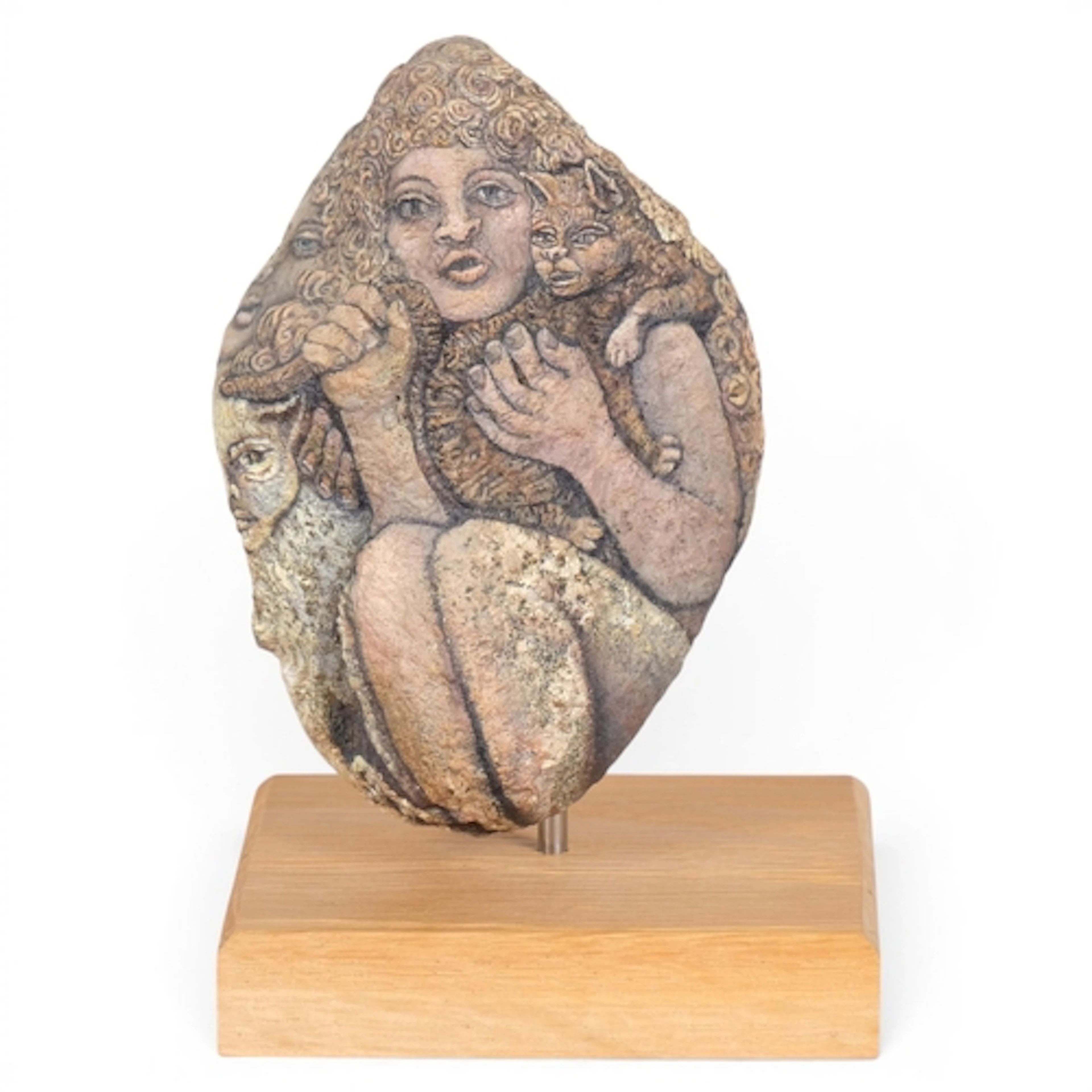 MICHELLE VULAMA, Canada, a hand painted rock with figures ho...