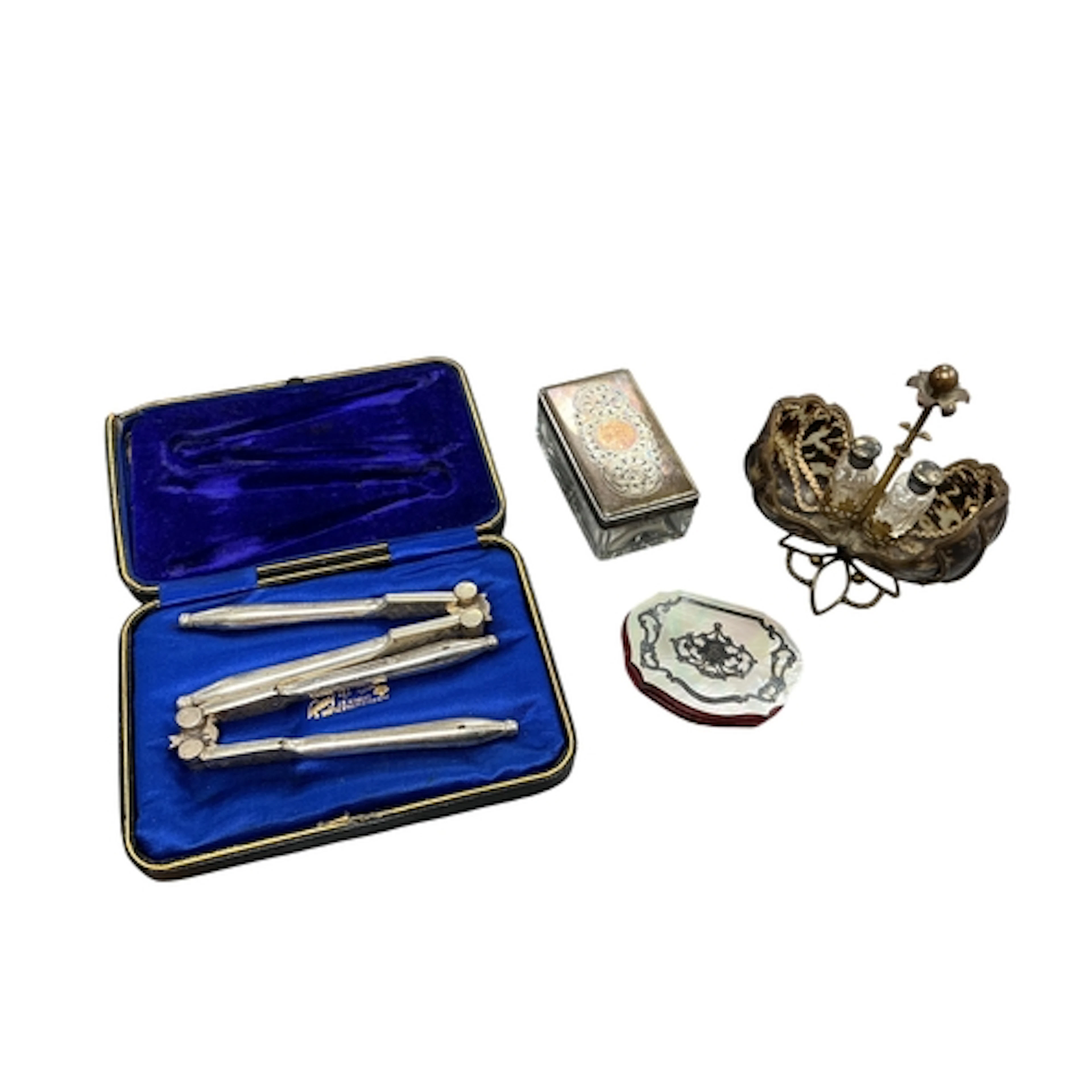 A Continental faux tortoiseshell scent bottle casket, height...
