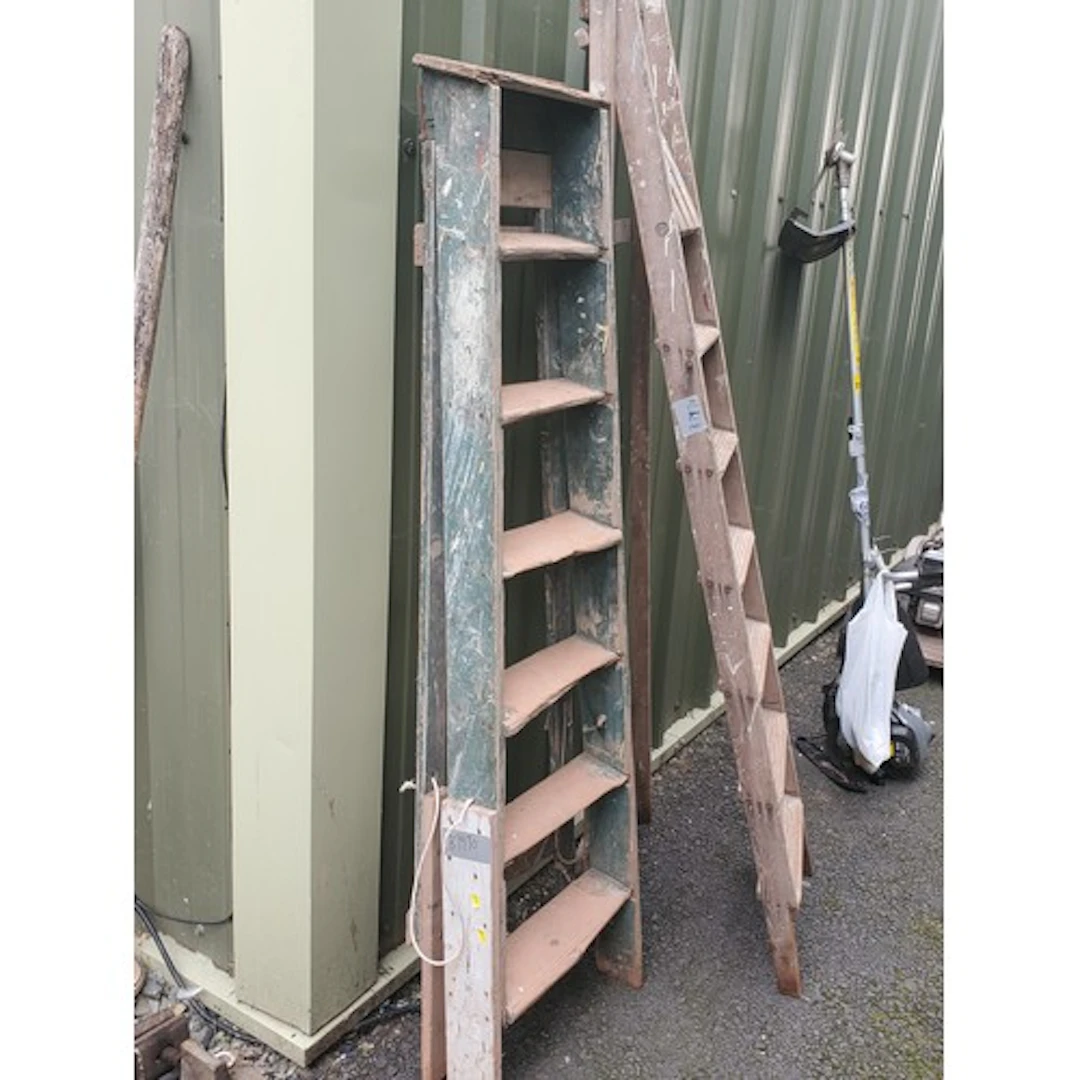 Two vintage wooden Stepladders, A/F.