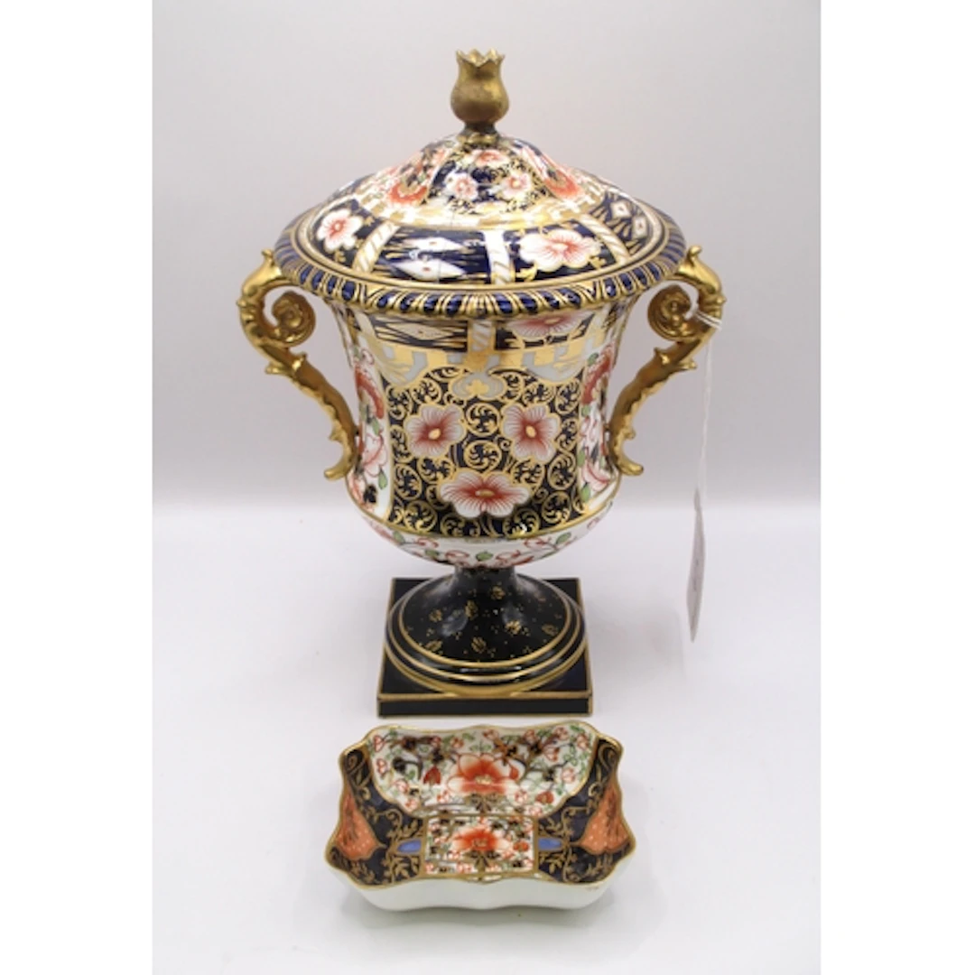 Royal Crown Derby Imari pattern two handled pedestal vase an...