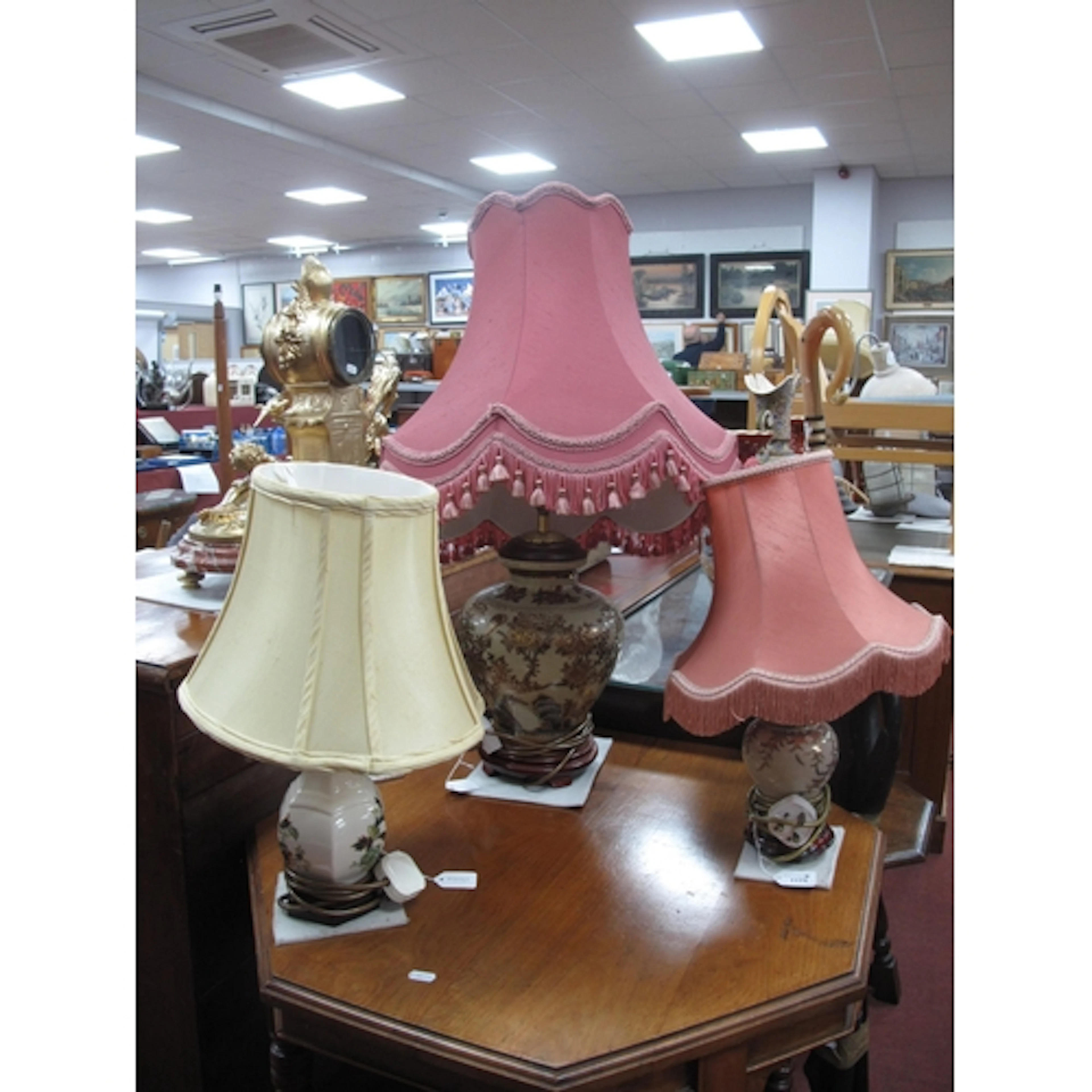 Three ceramic table lamps, including Masons lamp, large and ...