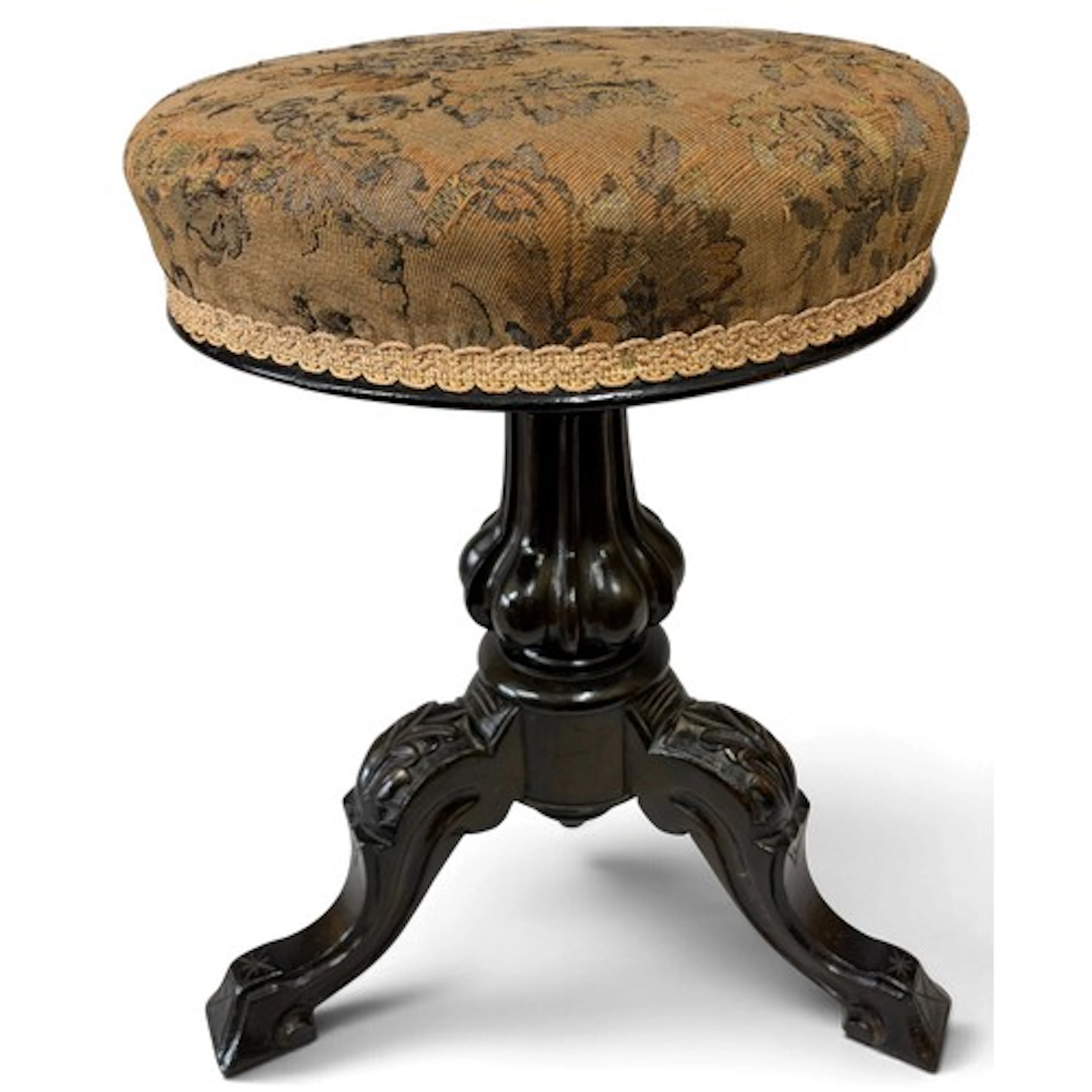 Victorian adjustable piano stool with carved wooden base and...