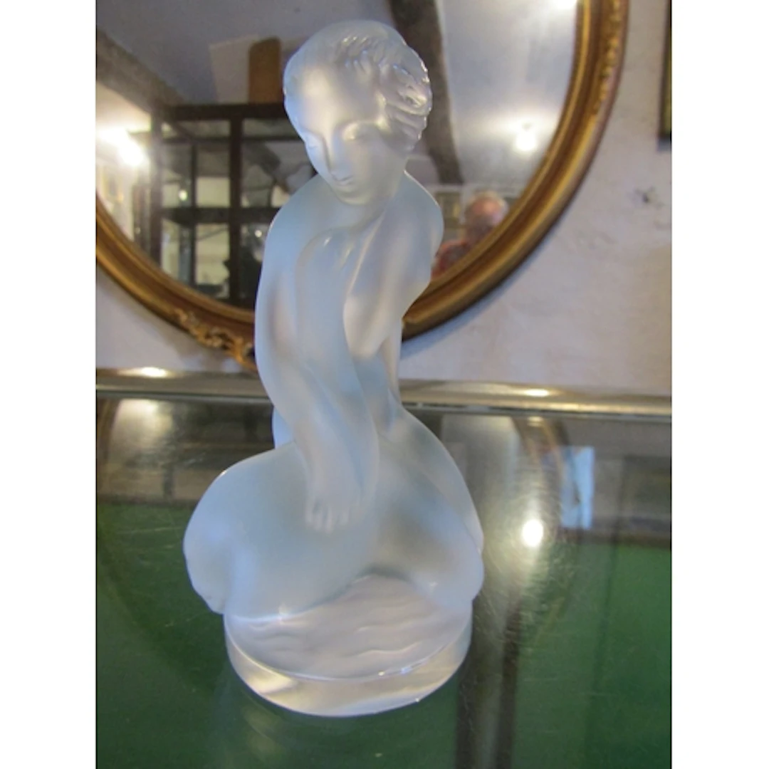 Lalique Lady with Swan Figure Fine Crystal