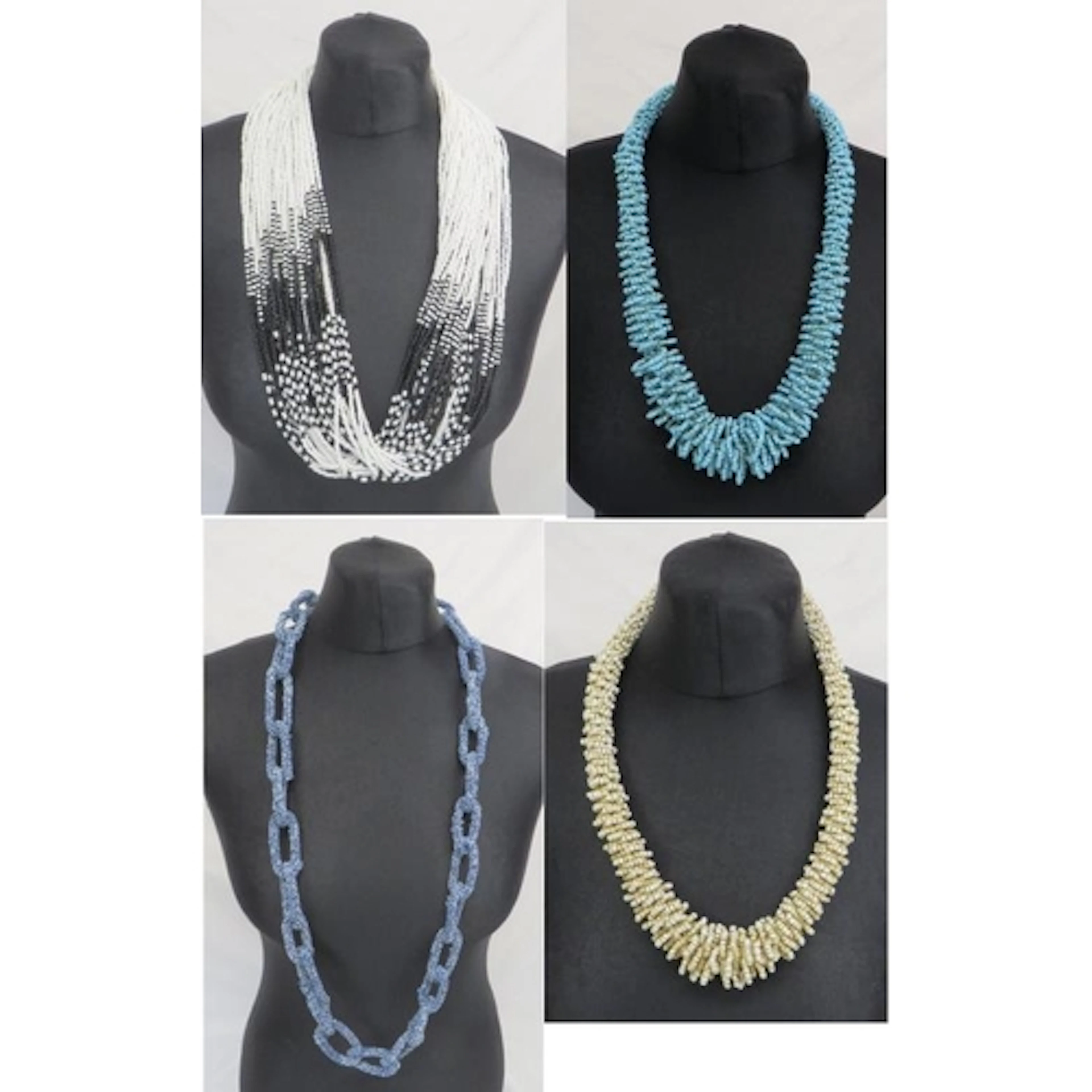 4 Large Statement Necklaces made from seed beads, 2 blue, na...