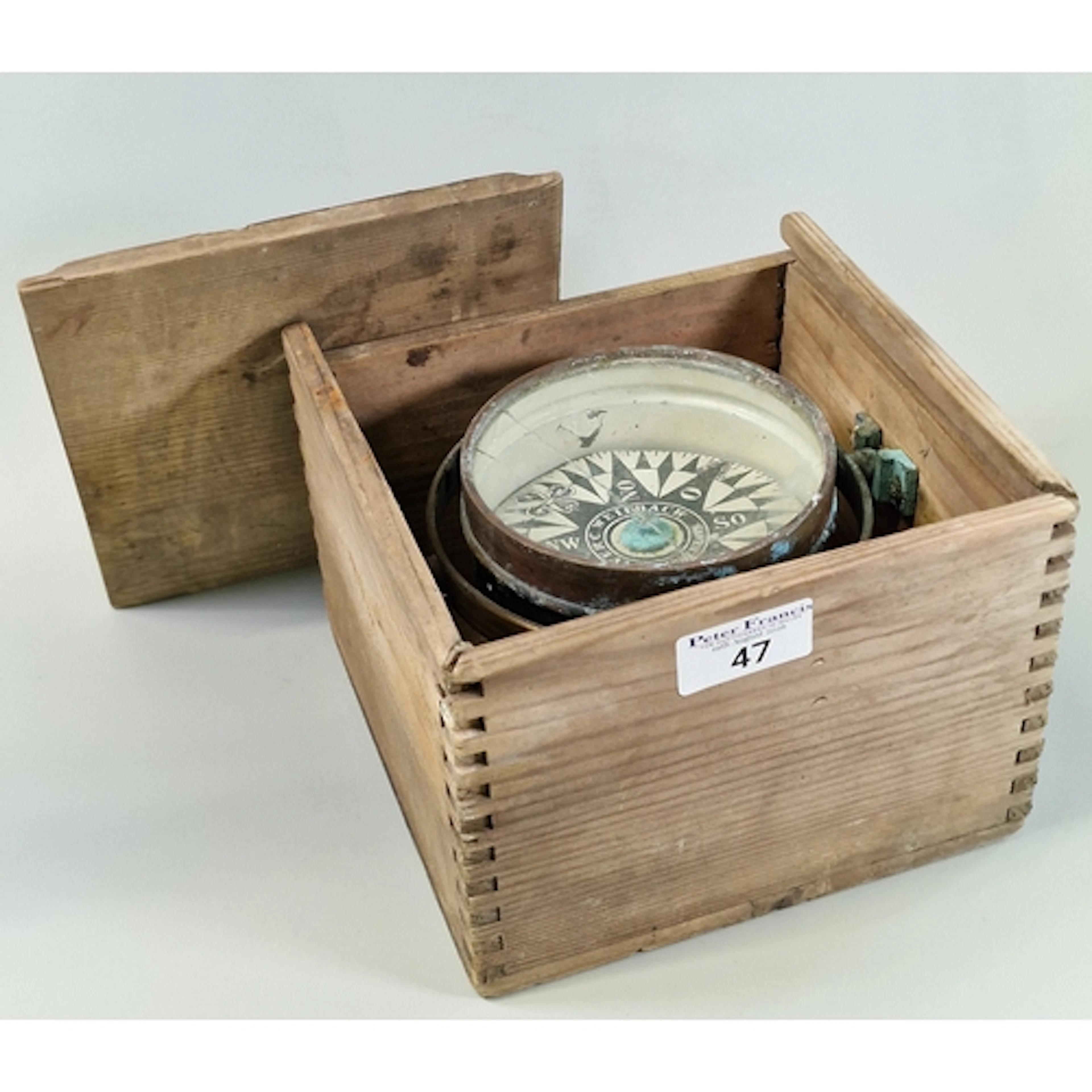 Vintage gimballed card compass marked Aver C Weilbach. In or...
