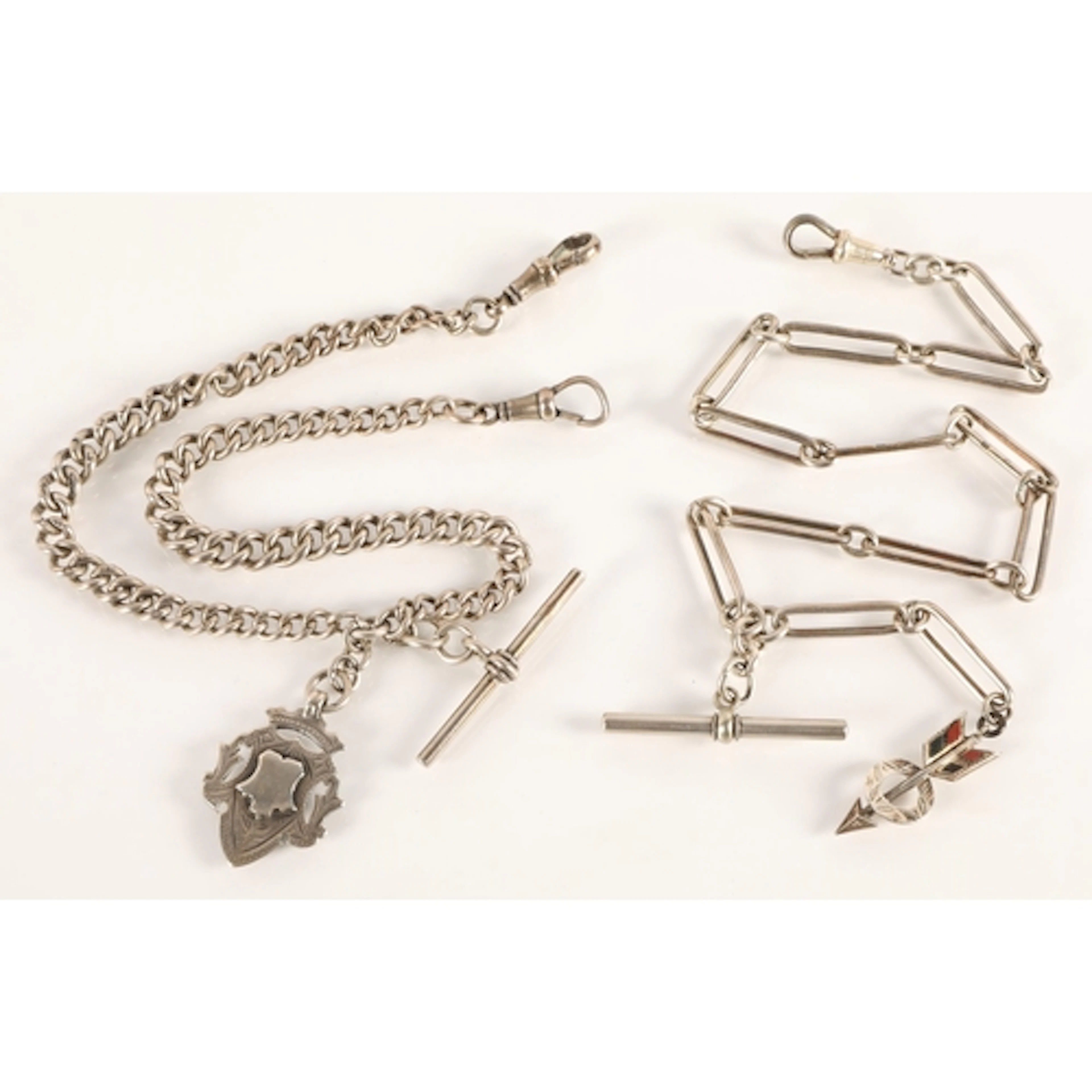 Silver fetter link watch chain, makers mark [SS], with Scott...