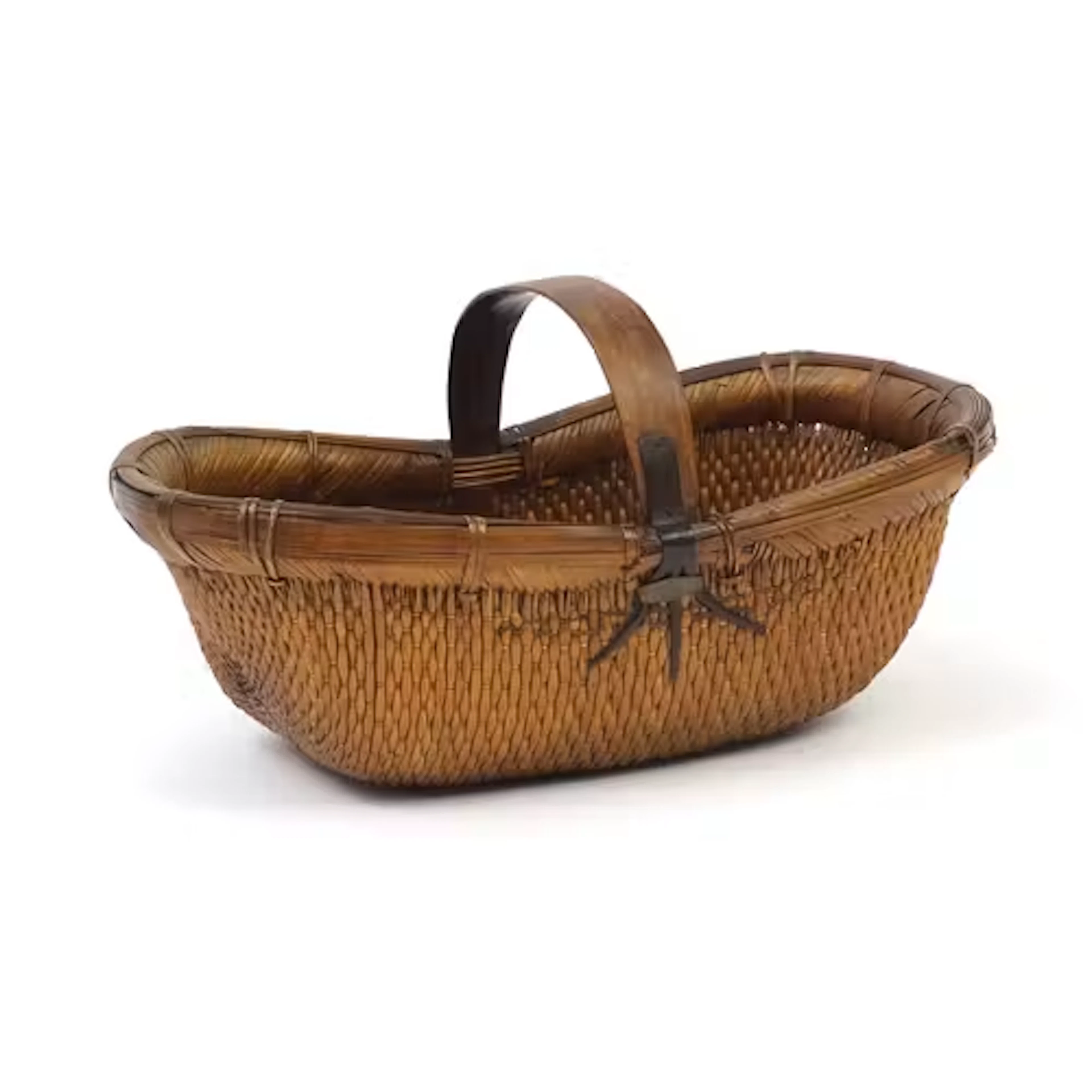Japanese ikebana bamboo basket with metal mounts, 66cm in le...