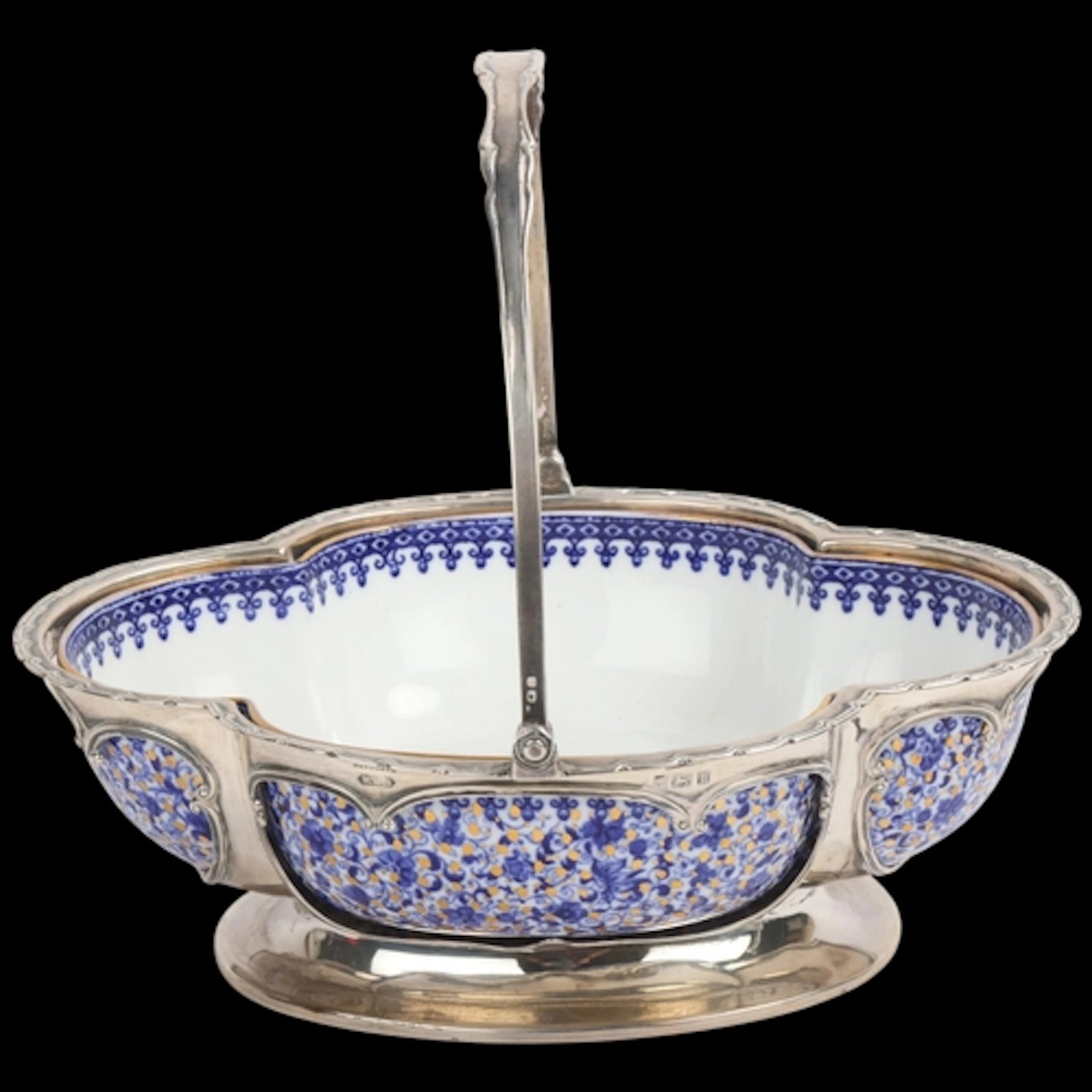 An Edwardian silver Spode ceramic fruit basket, William Henr...