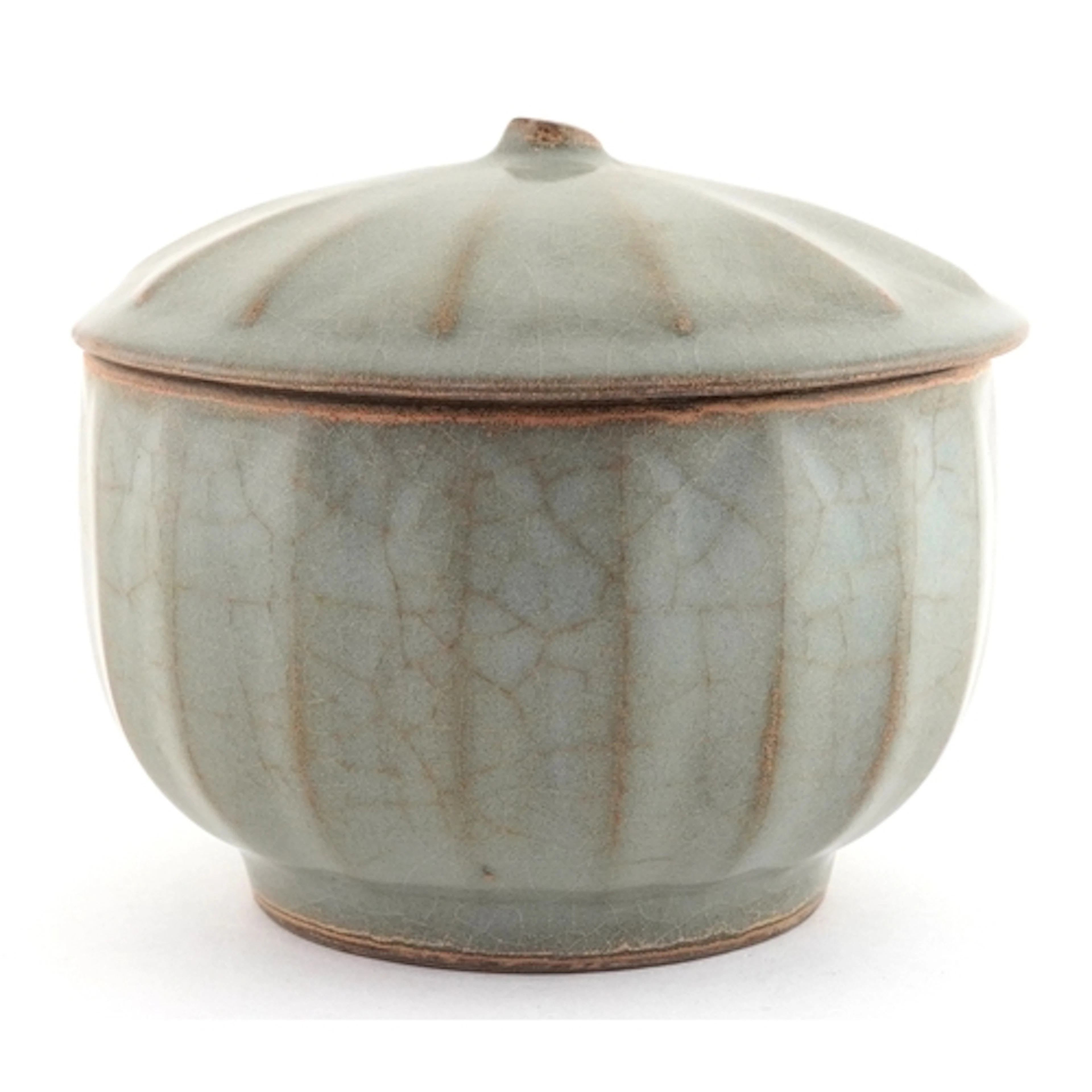 Chinese Longquan style celadon lotus porcelain pot and cover...