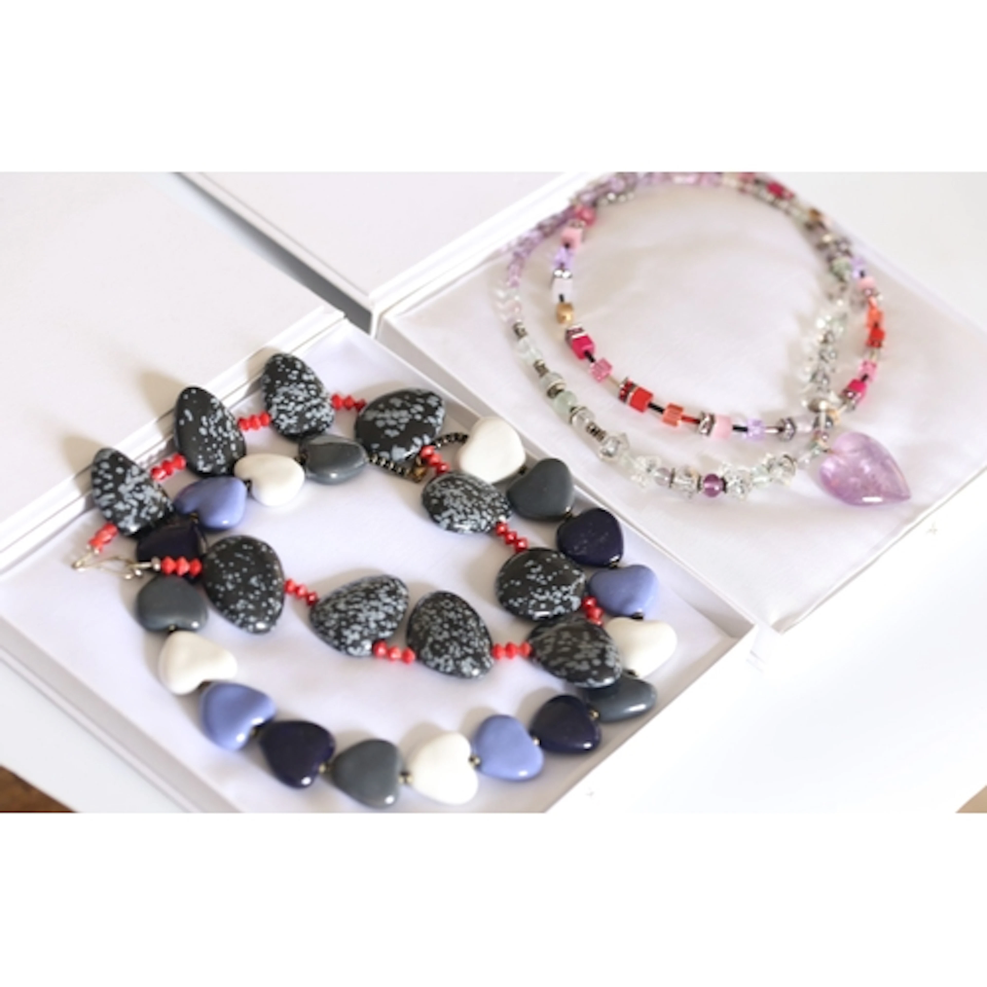 Amethyst, Aquamarine and Quartz Set Heart Motif Pendant Neck...