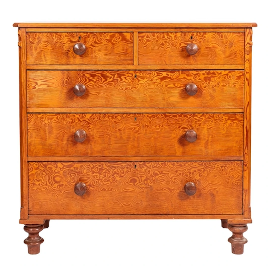 A pine chest of drawers, late 19th /early 20th century; the ...