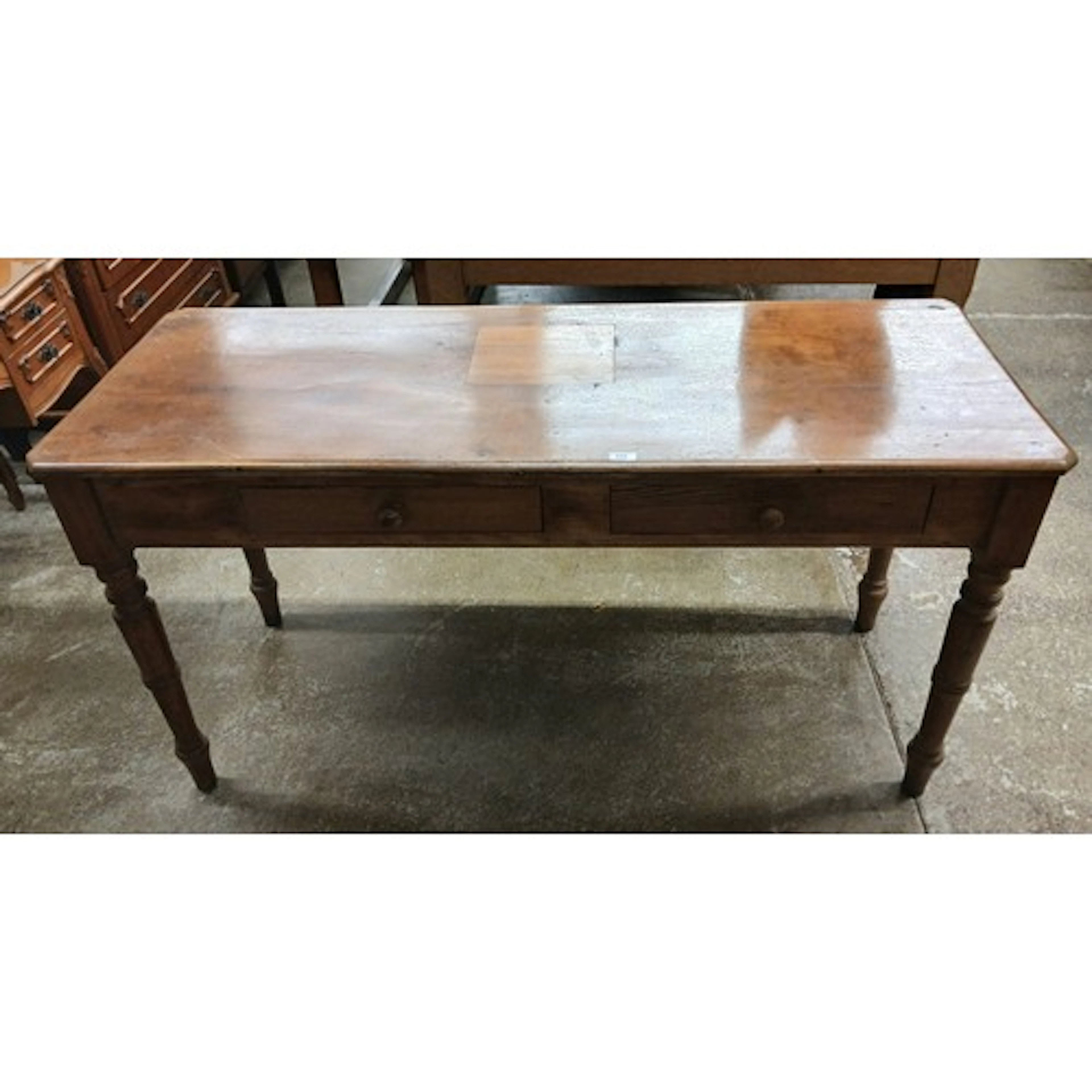 19th century side table fitted two drawers on turned support...