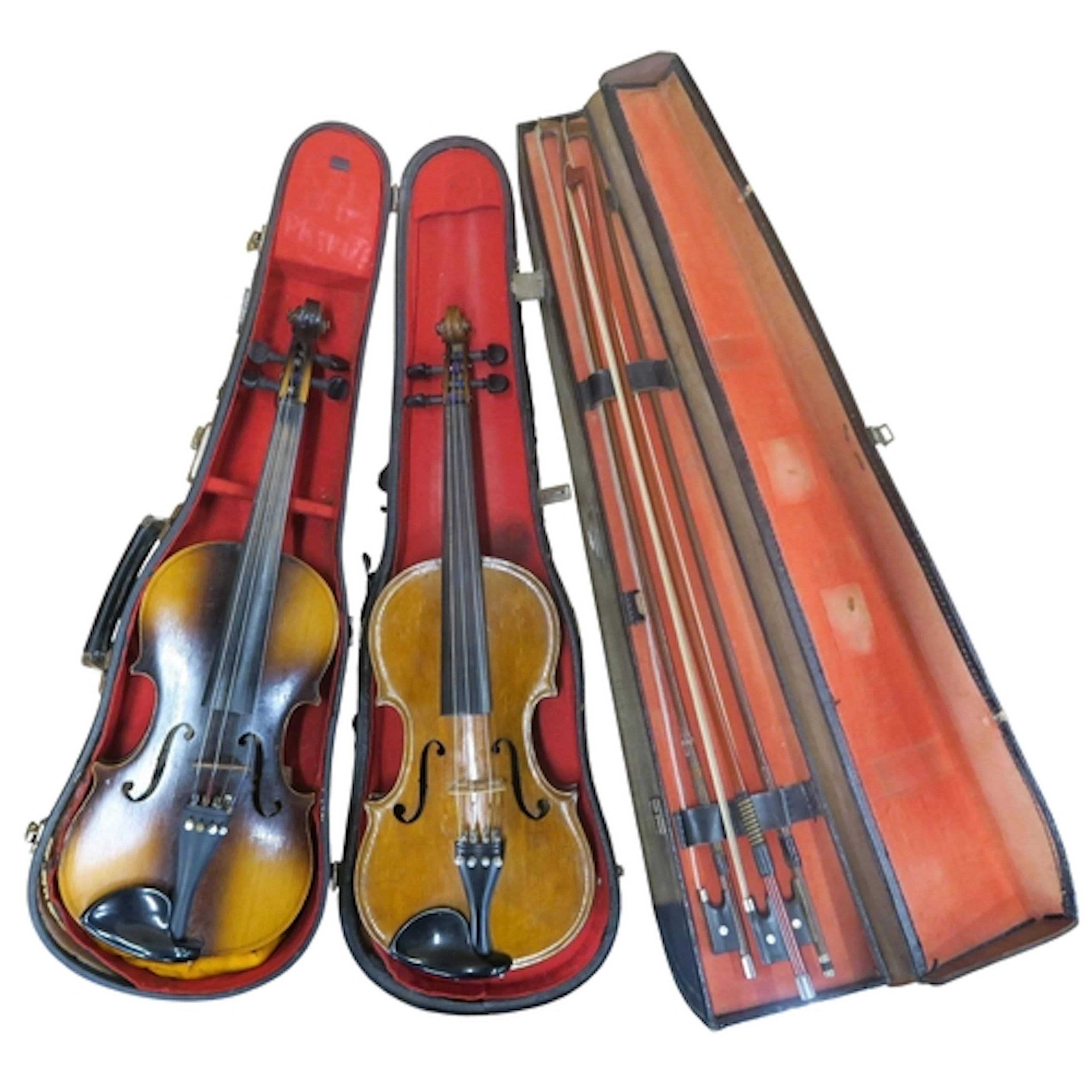 Two Violins, one with printed label 'Tatra by Rosetti Stradi...