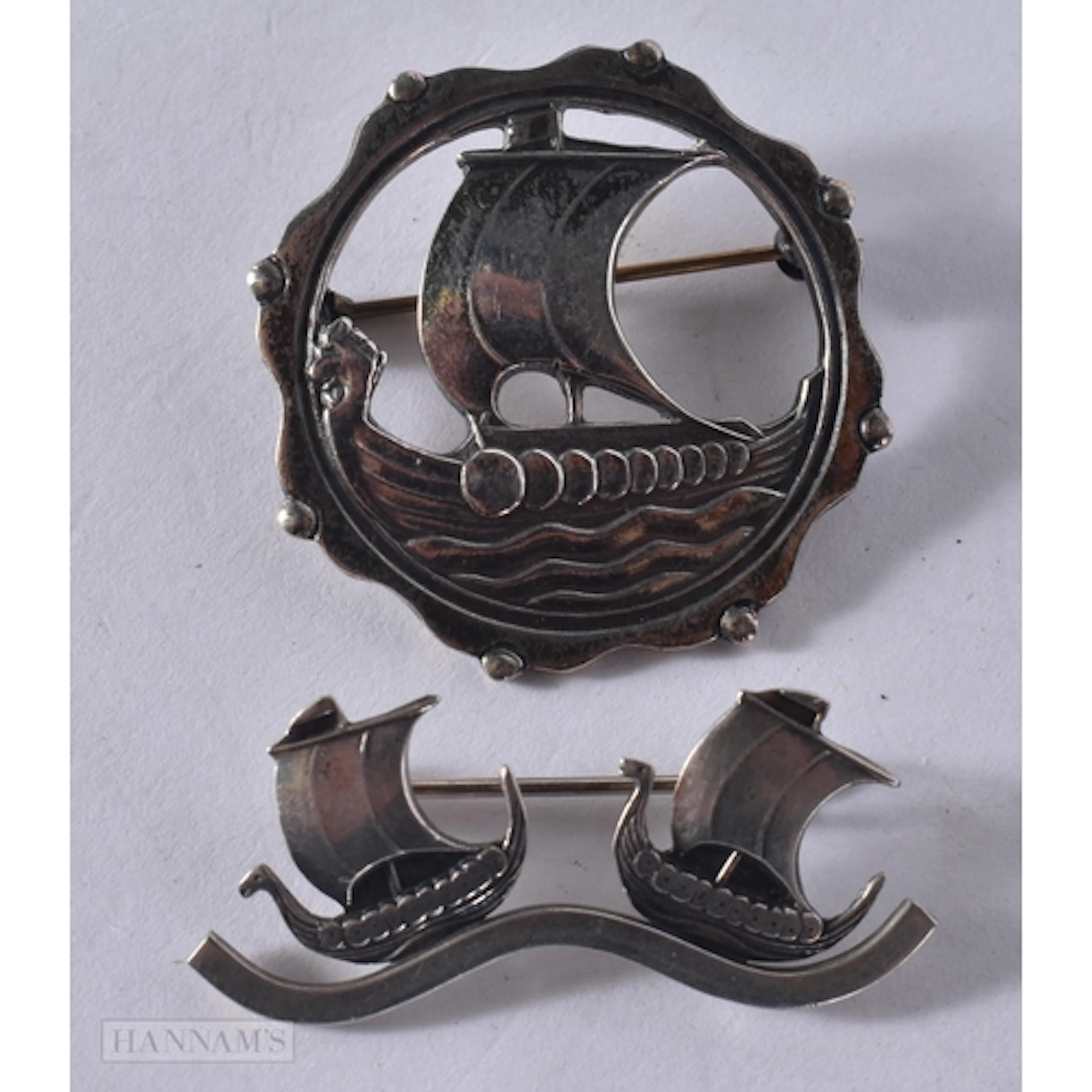 Collection of Sterling Silver Scandinavian Brooches inc. Car...
